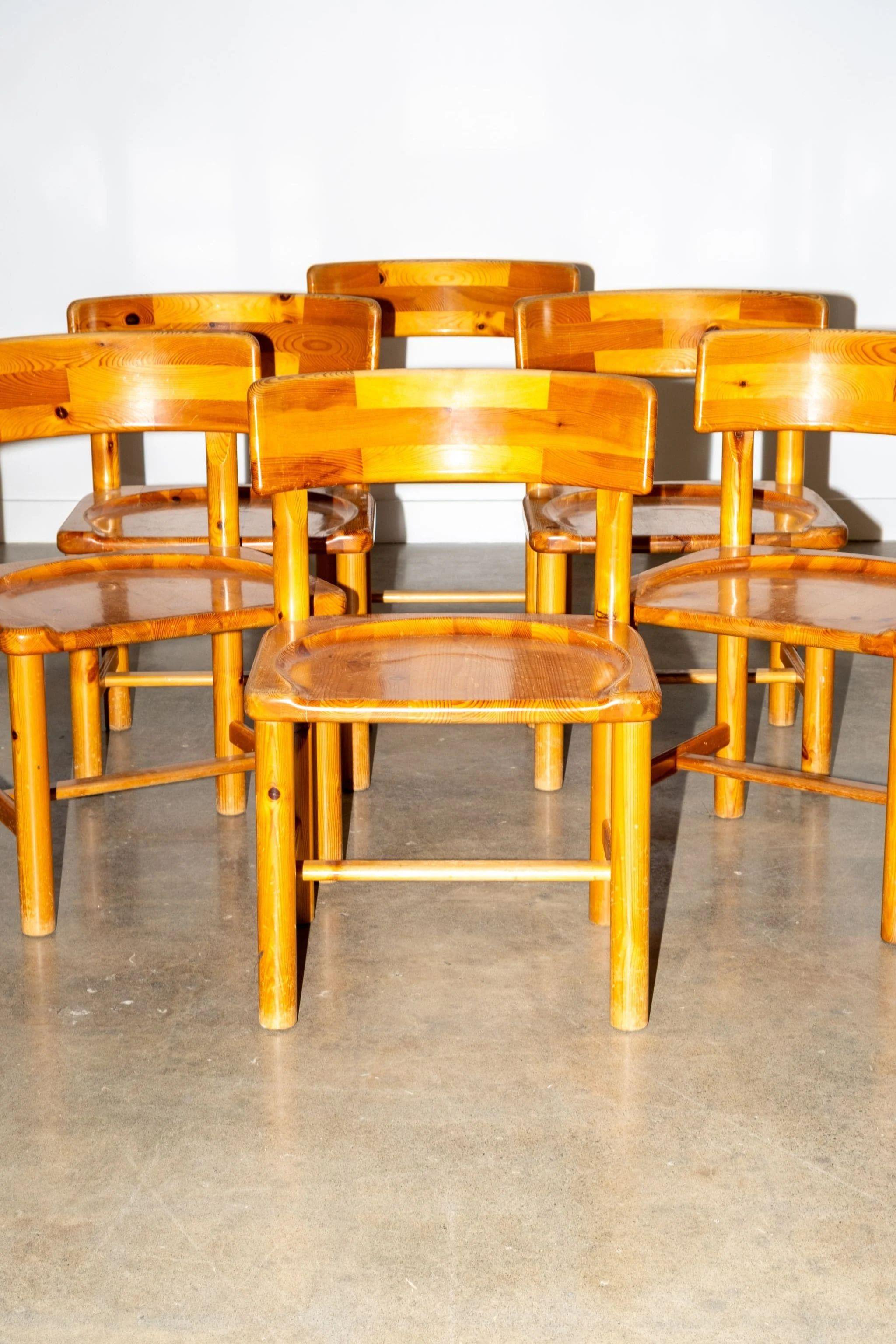 Wood Set of 6 Pine Chairs by Rainer Daumiller For Sale