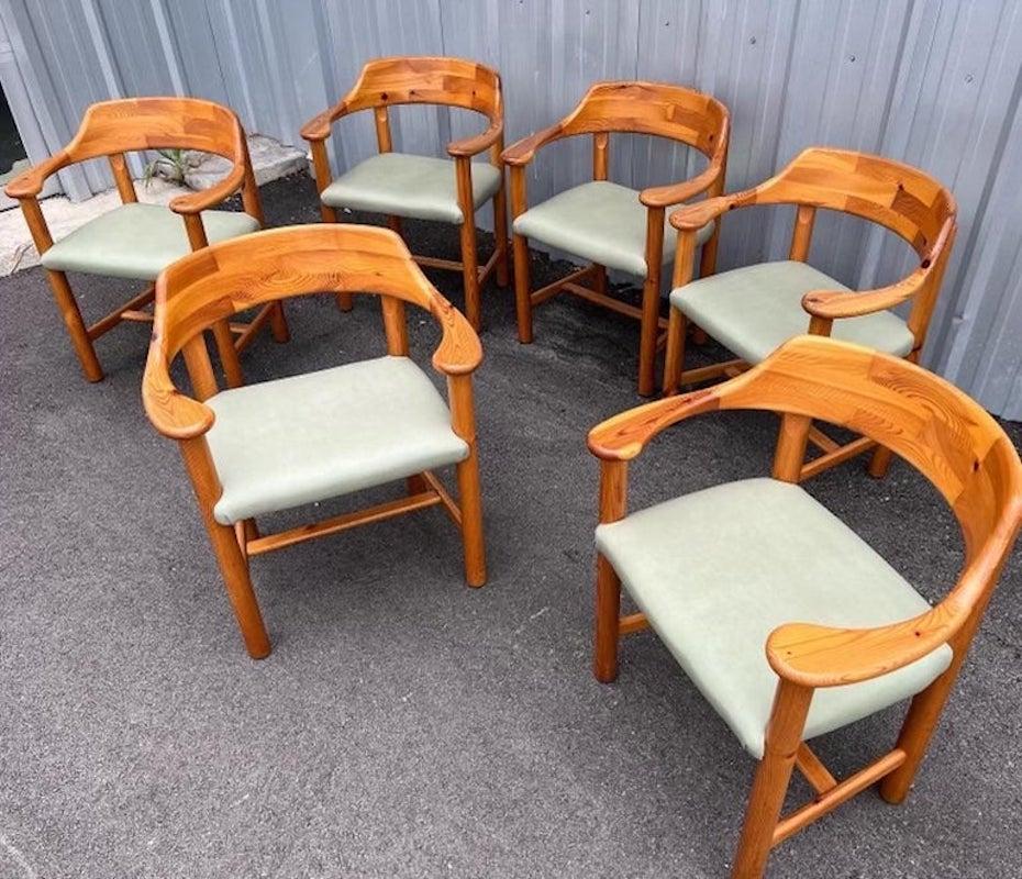 Brutalist Set of 6 Pine Dining Chairs by Rainer Daumiller For Sale