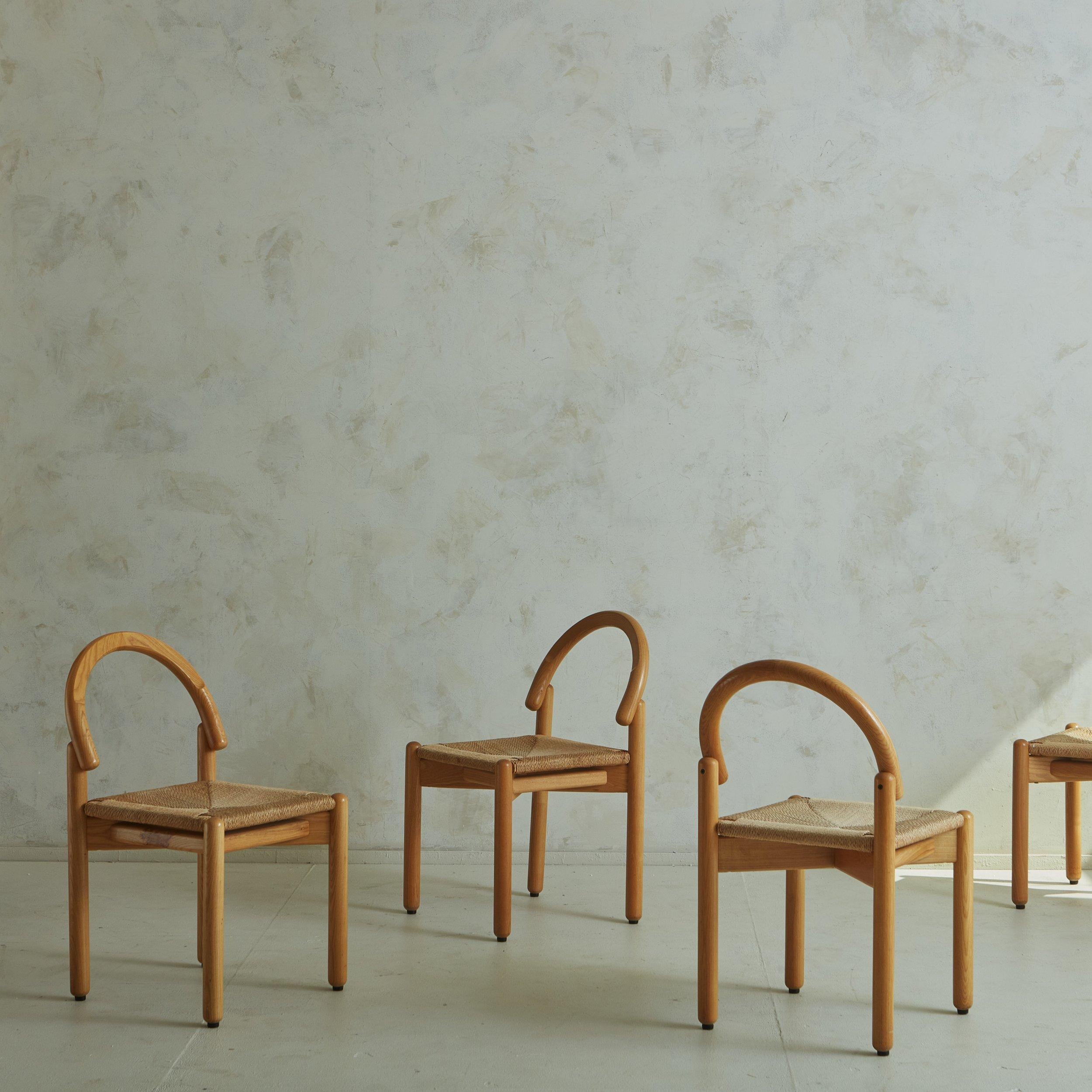 Argentine Set of 6 Pine Dining Chairs with Rope Seats Attributed to Alberto Churba For Sale