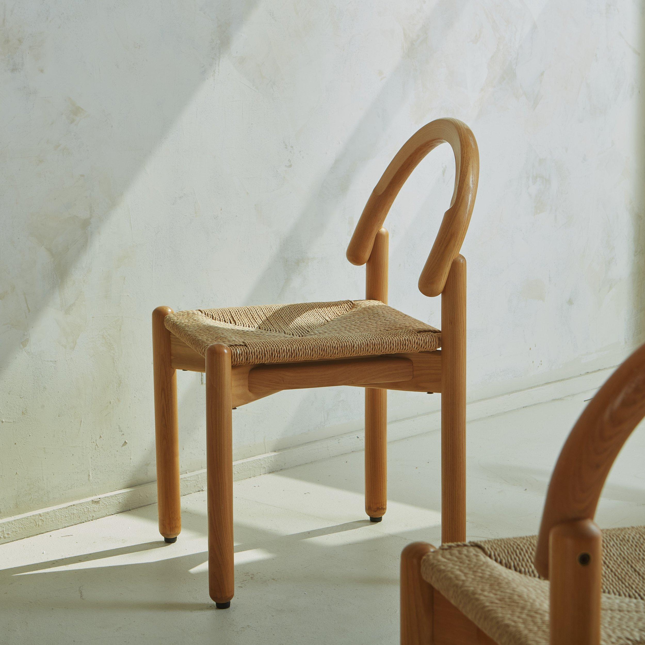 Late 20th Century Set of 6 Pine Dining Chairs with Rope Seats Attributed to Alberto Churba For Sale