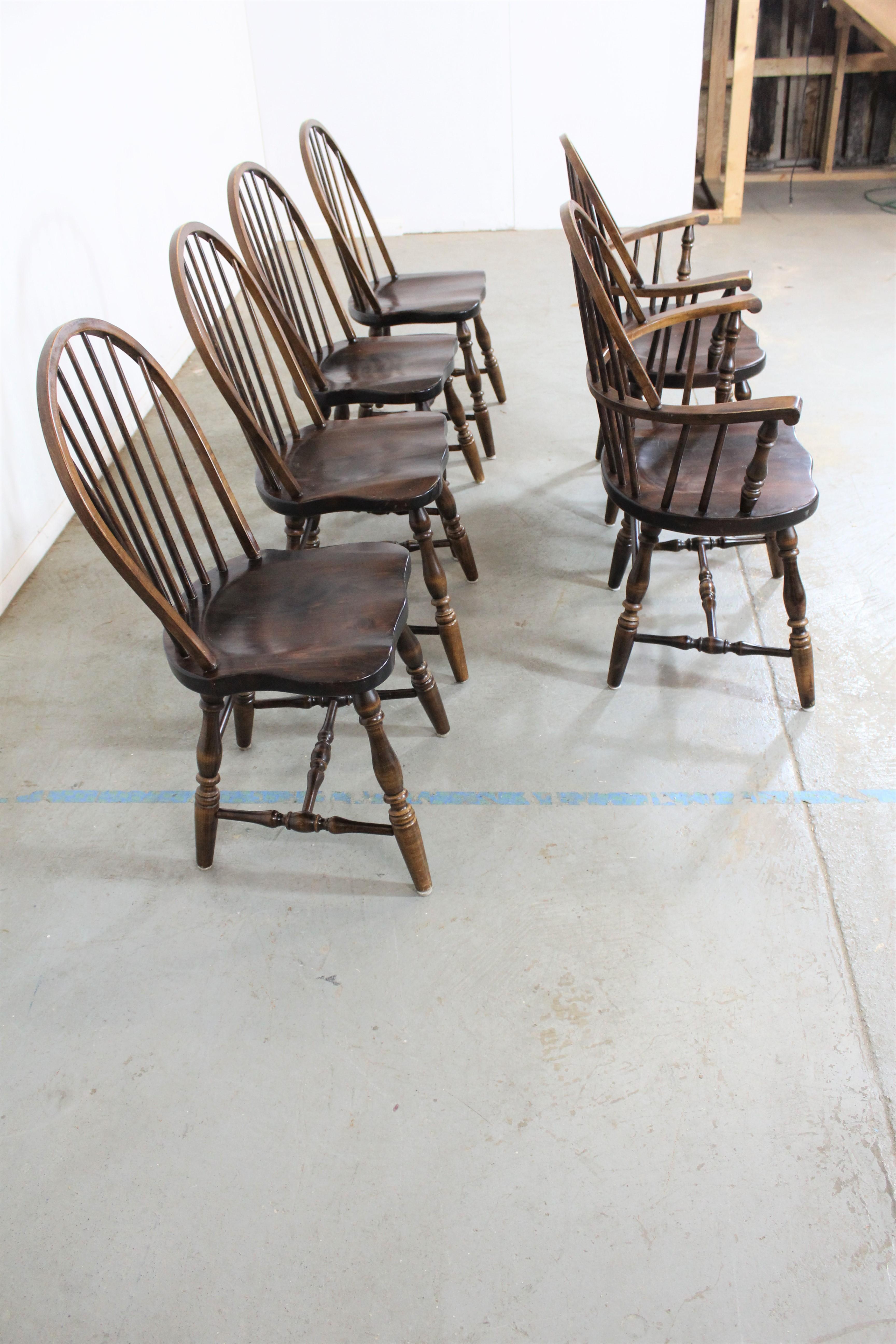 Mid-Century Modern Set of 6 Pine Hoop Back Windsor Ethan Allen Style Chairs