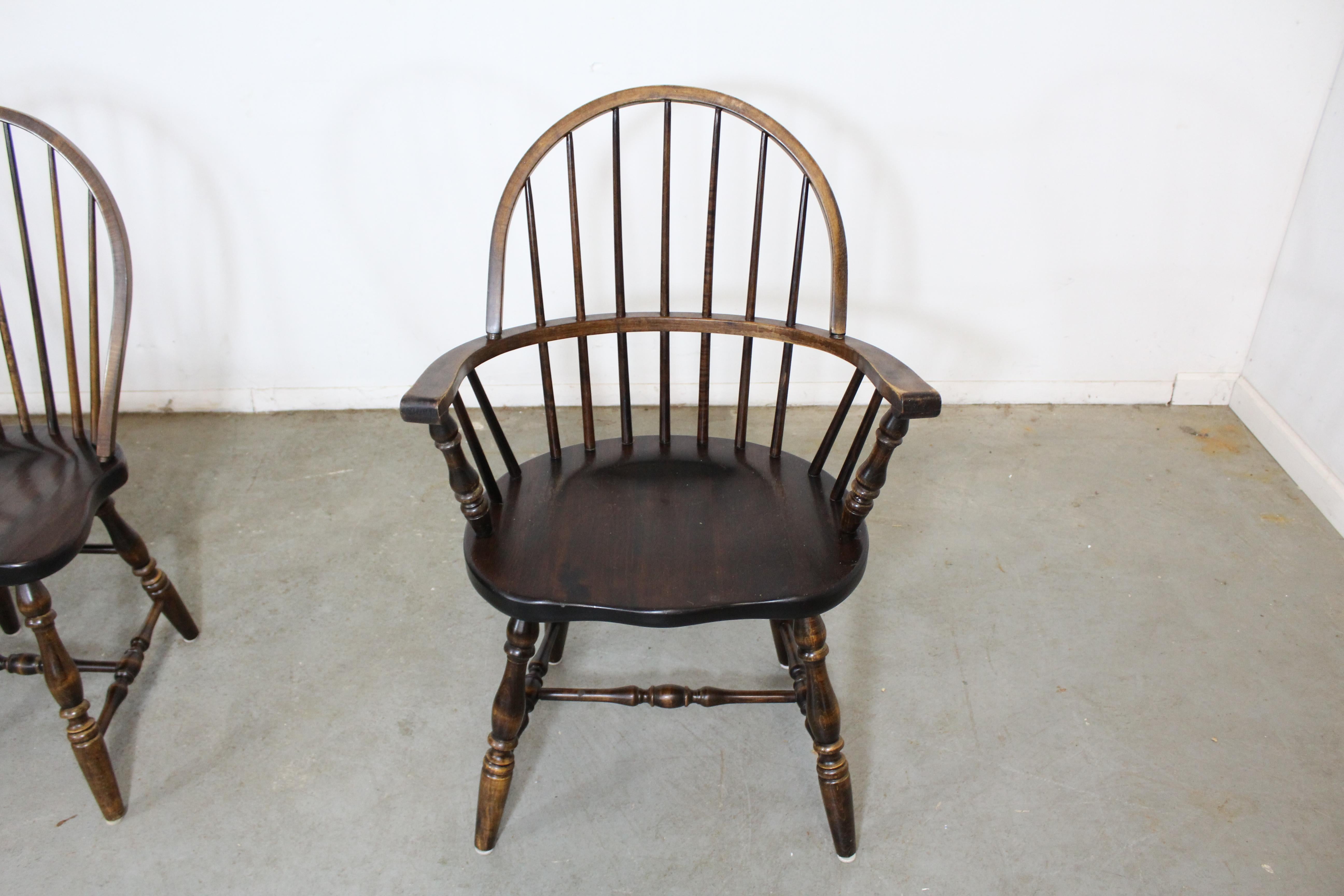 Set of 6 Pine Hoop Back Windsor Ethan Allen Style Chairs In Fair Condition In Wilmington, DE