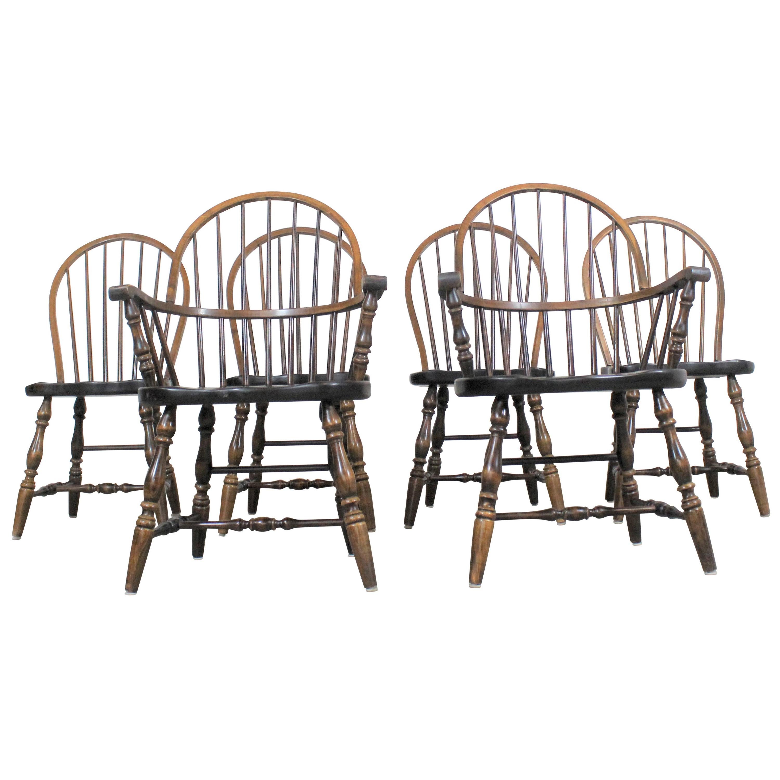 Set of 6 Pine Hoop Back Windsor Ethan Allen Style Chairs