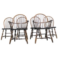 Retro Set of 6 Pine Hoop Back Windsor Ethan Allen Style Chairs