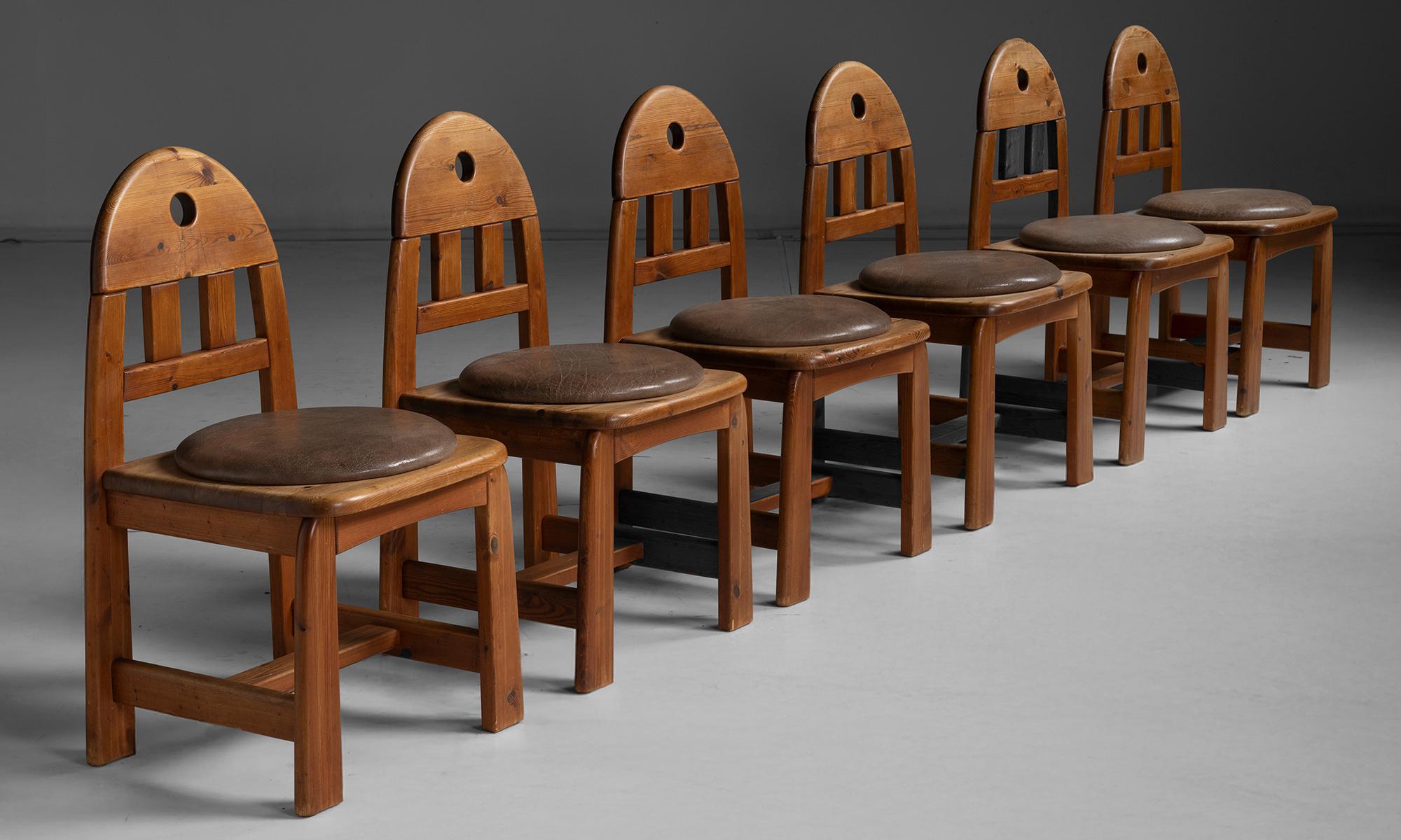 Germany, 1990
Pine frame with original leather cushions, by Wasa Mobel.
18”w x 18.5”d x 37”h x 20”seat
Ref. CHAIR1345
$ 6,800 ( set of 6 )