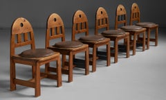 Set of (6) Pine & Leather Dining Chairs by Wasa Mobel, Germany circa 1990