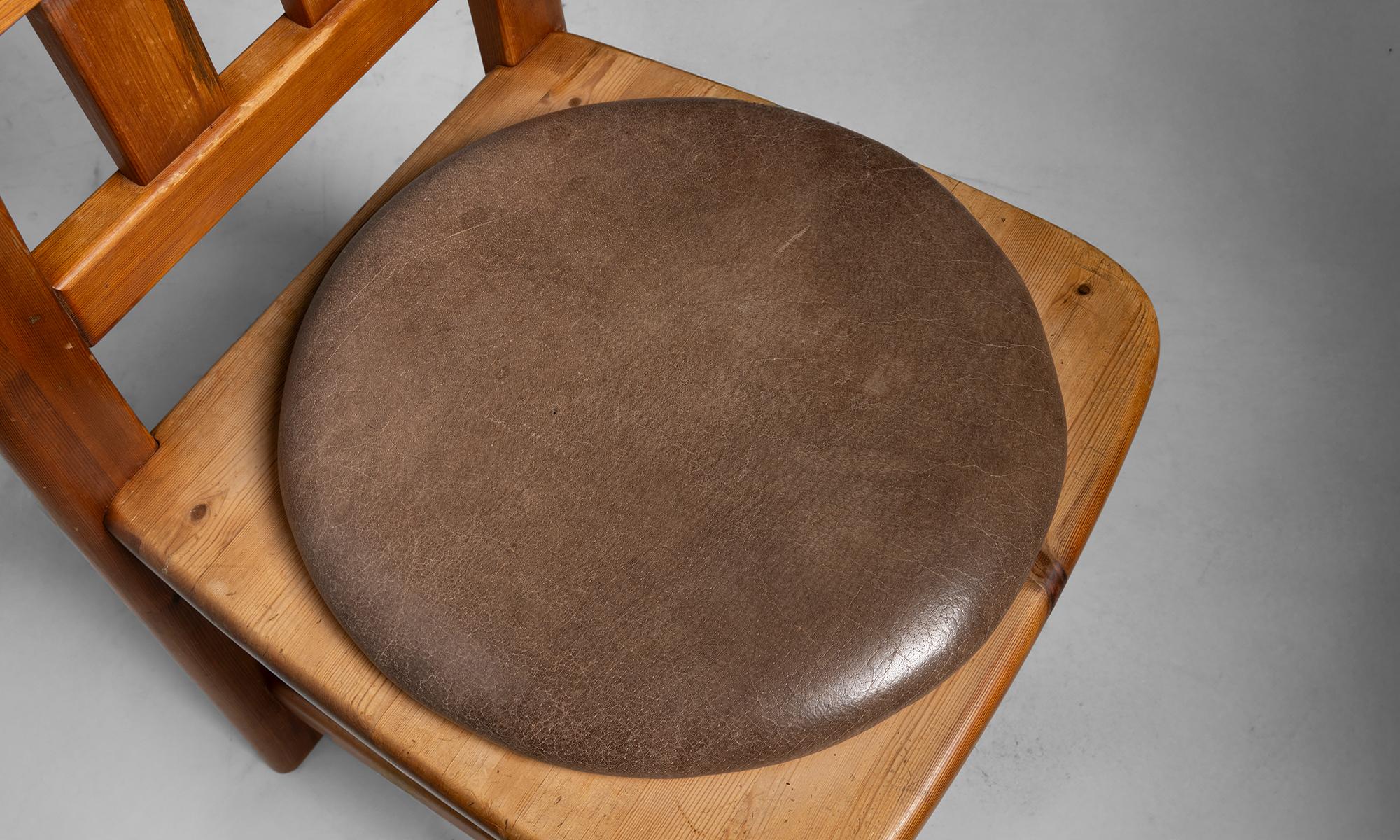 Set of (6) Pine & Leather Dining Chairs by Wasa Mobel, Germany circa 1990 For Sale 1