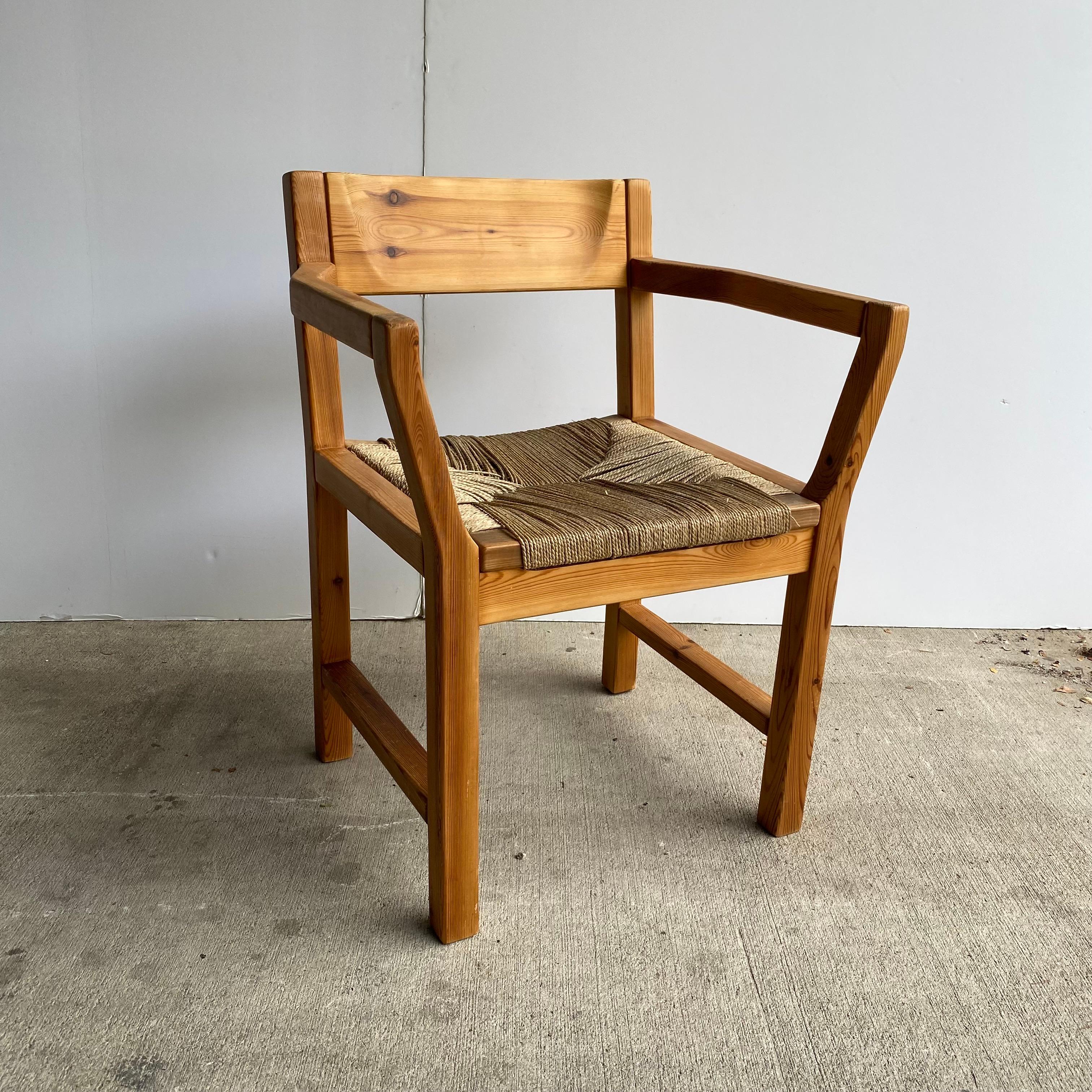 Set of 6 Pine & Rush Dining Chairs, Scandinavian Modern, 1970's 6