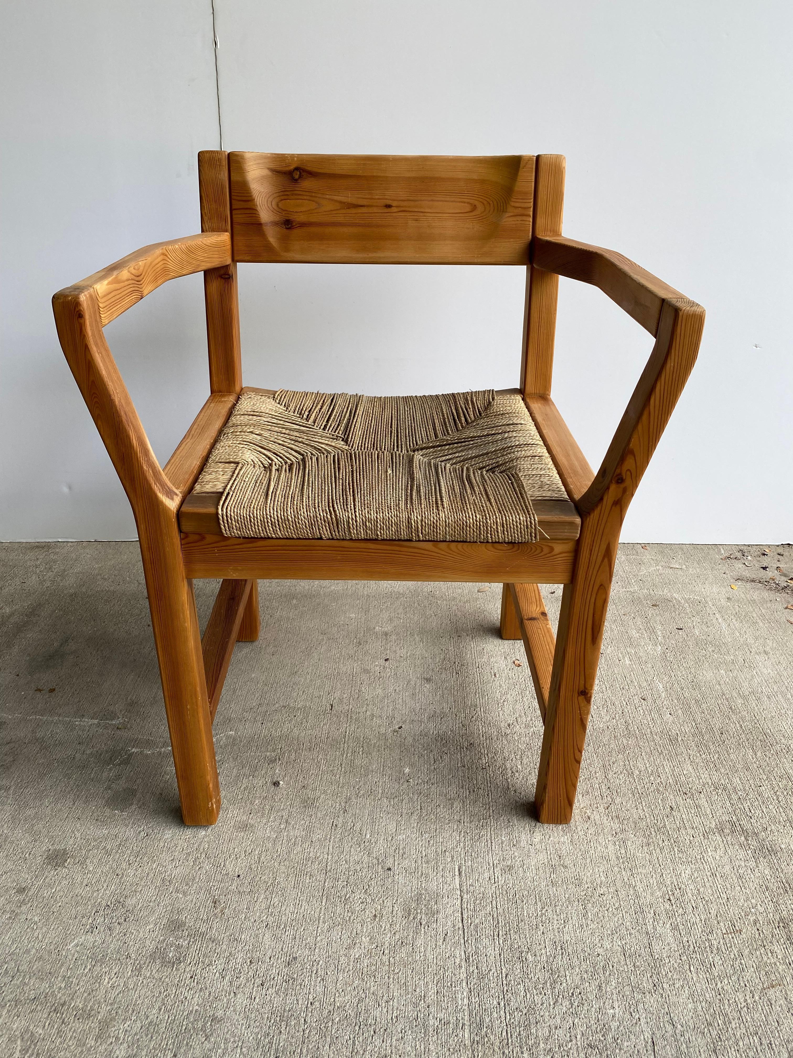 Set of 6 Pine & Rush Dining Chairs, Scandinavian Modern, 1970's 9