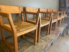 Set of 6 Pine & Rush Dining Chairs, Scandinavian Modern, 1970's