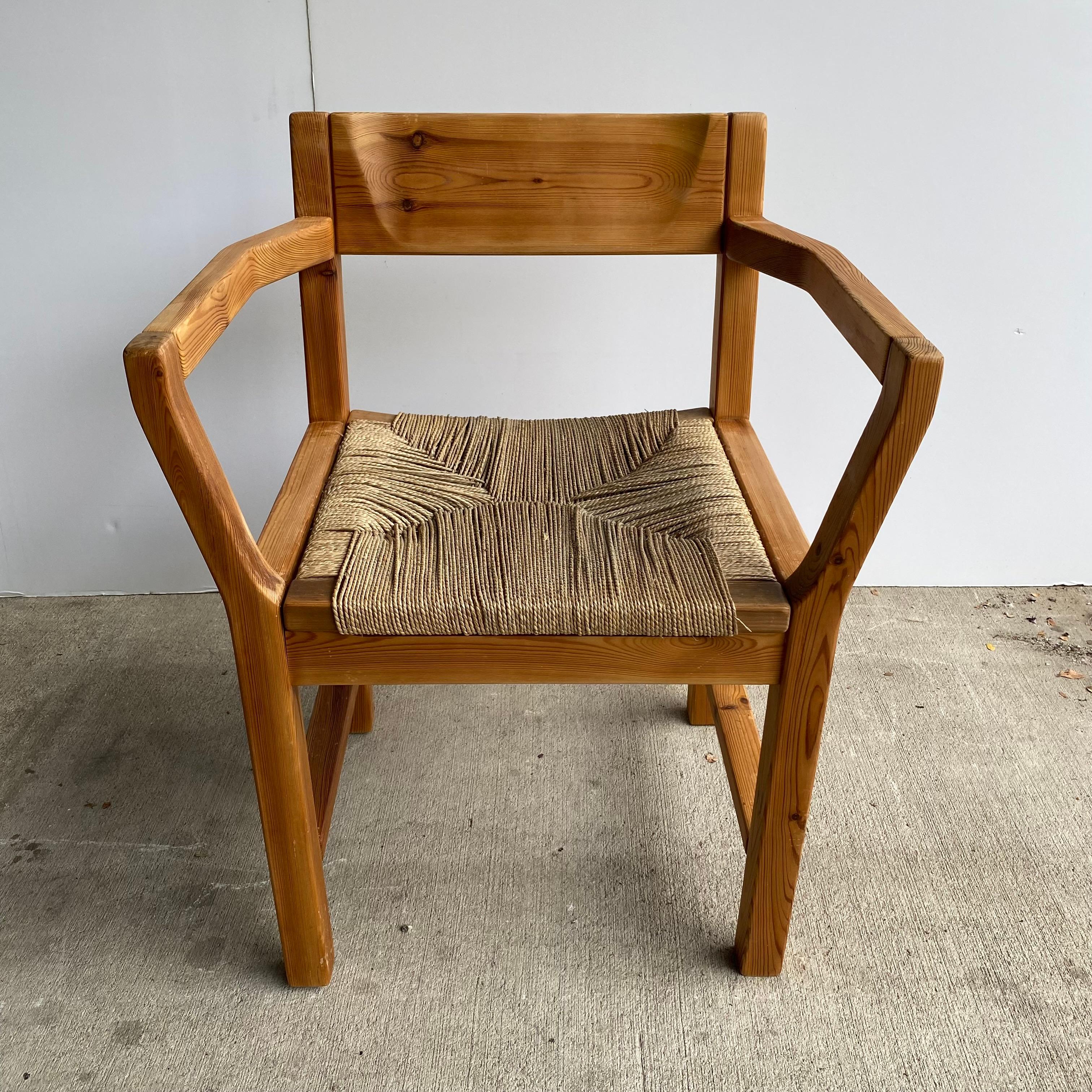 Set of 6 Pine & Rush Dining Chairs, Scandinavian Modern, 1970's 5