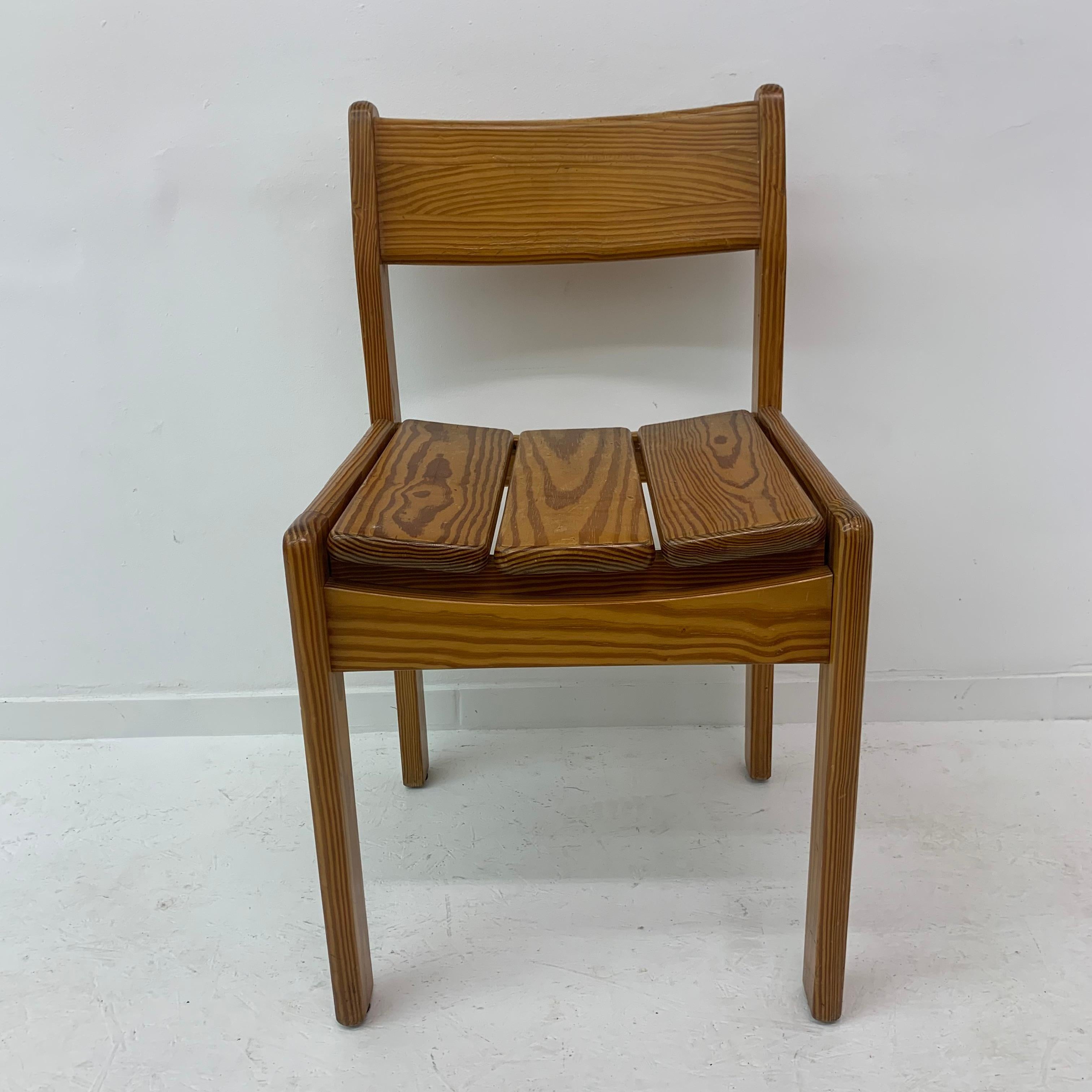 Set of 6 Pine Wood Dining Chairs, 1970’s For Sale 12