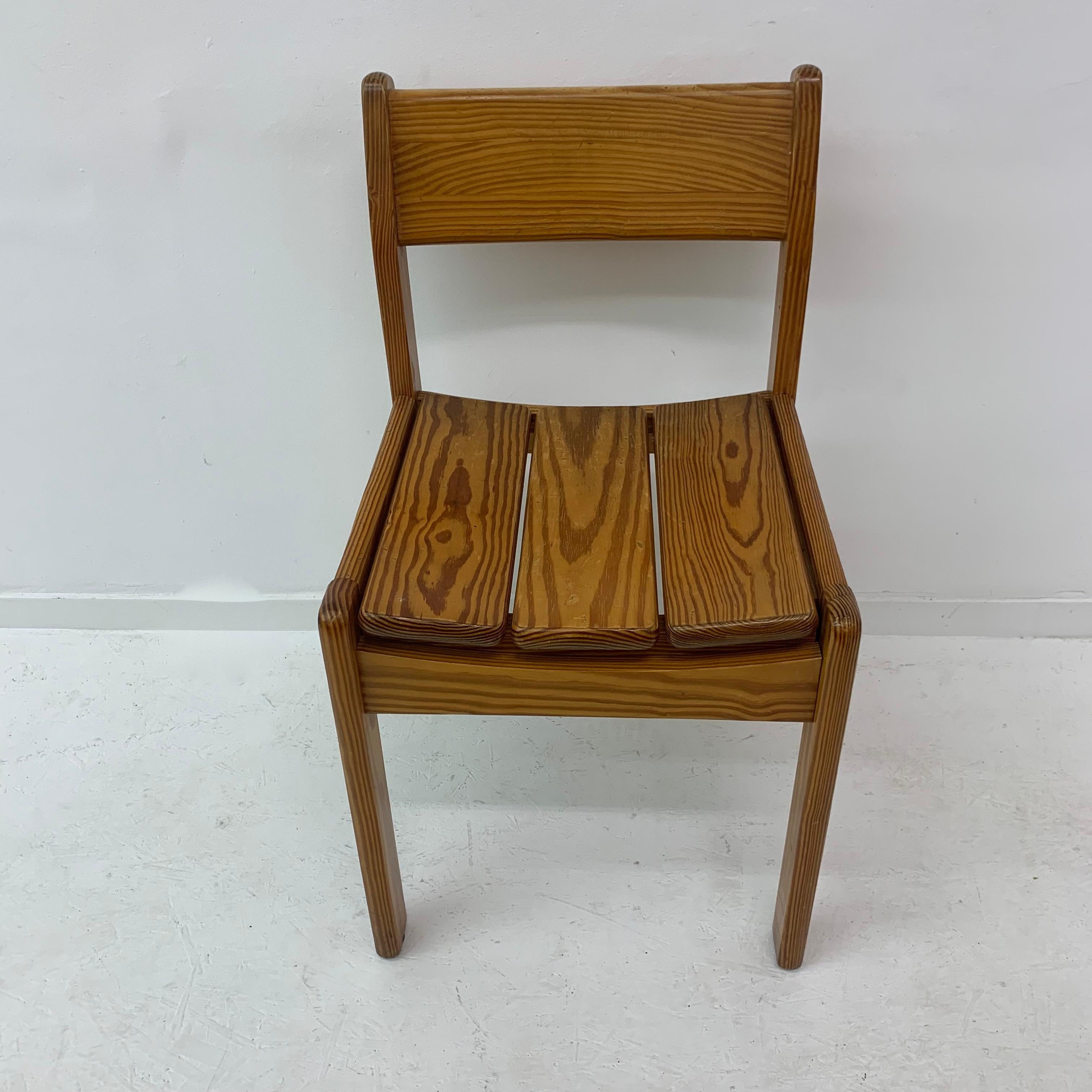 Set of 6 Pine Wood Dining Chairs, 1970’s For Sale 14