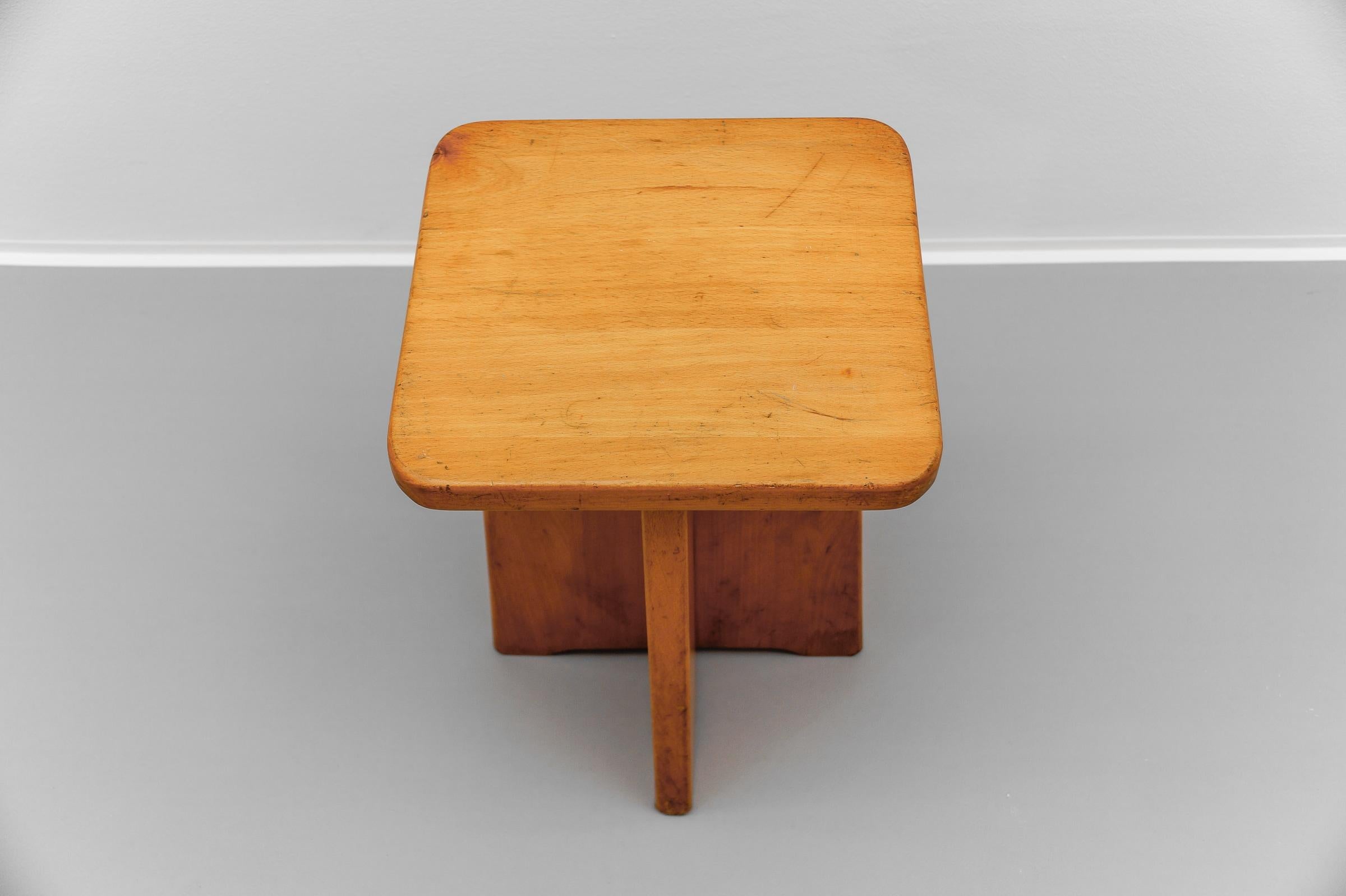 Set of 6 Pine Wood Stools in the Style of Pierre Chapo, France, 1960s