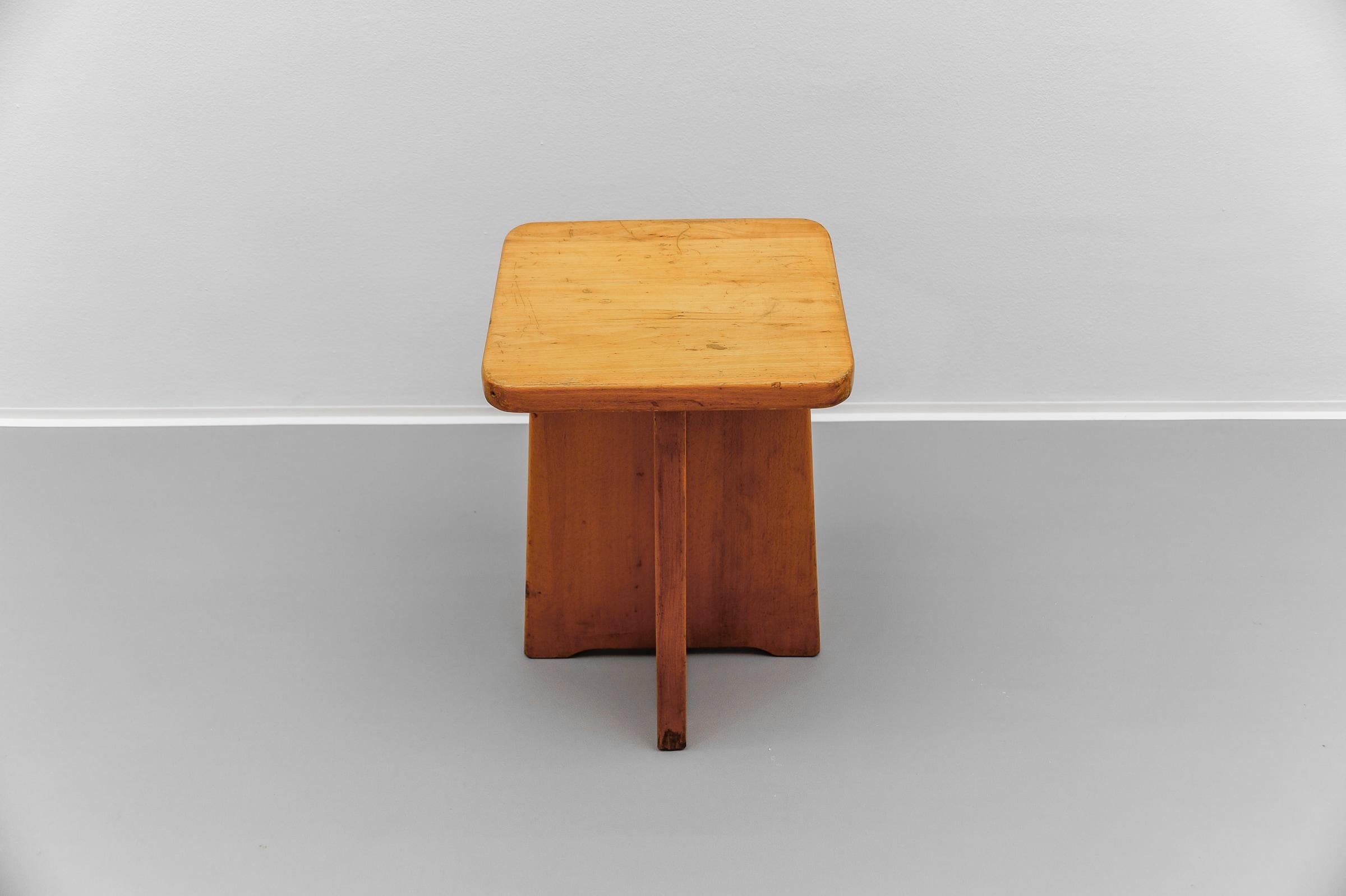 Set of 6 Pine Wood Stools in the Style of Pierre Chapo, France, 1960s