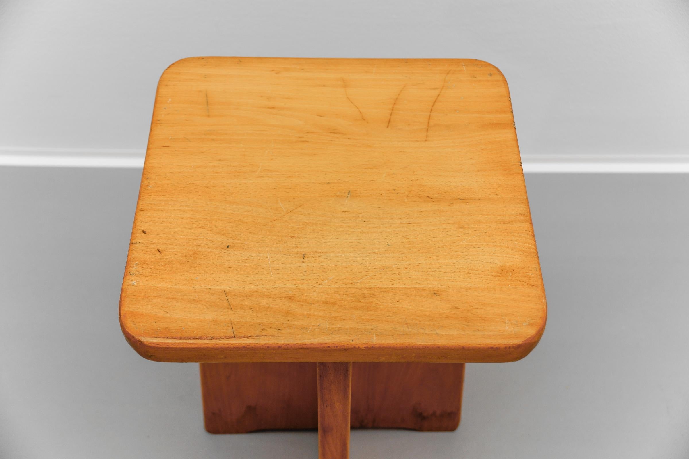 Set of 6 Pine Wood Stools in the Style of Pierre Chapo, France, 1960s