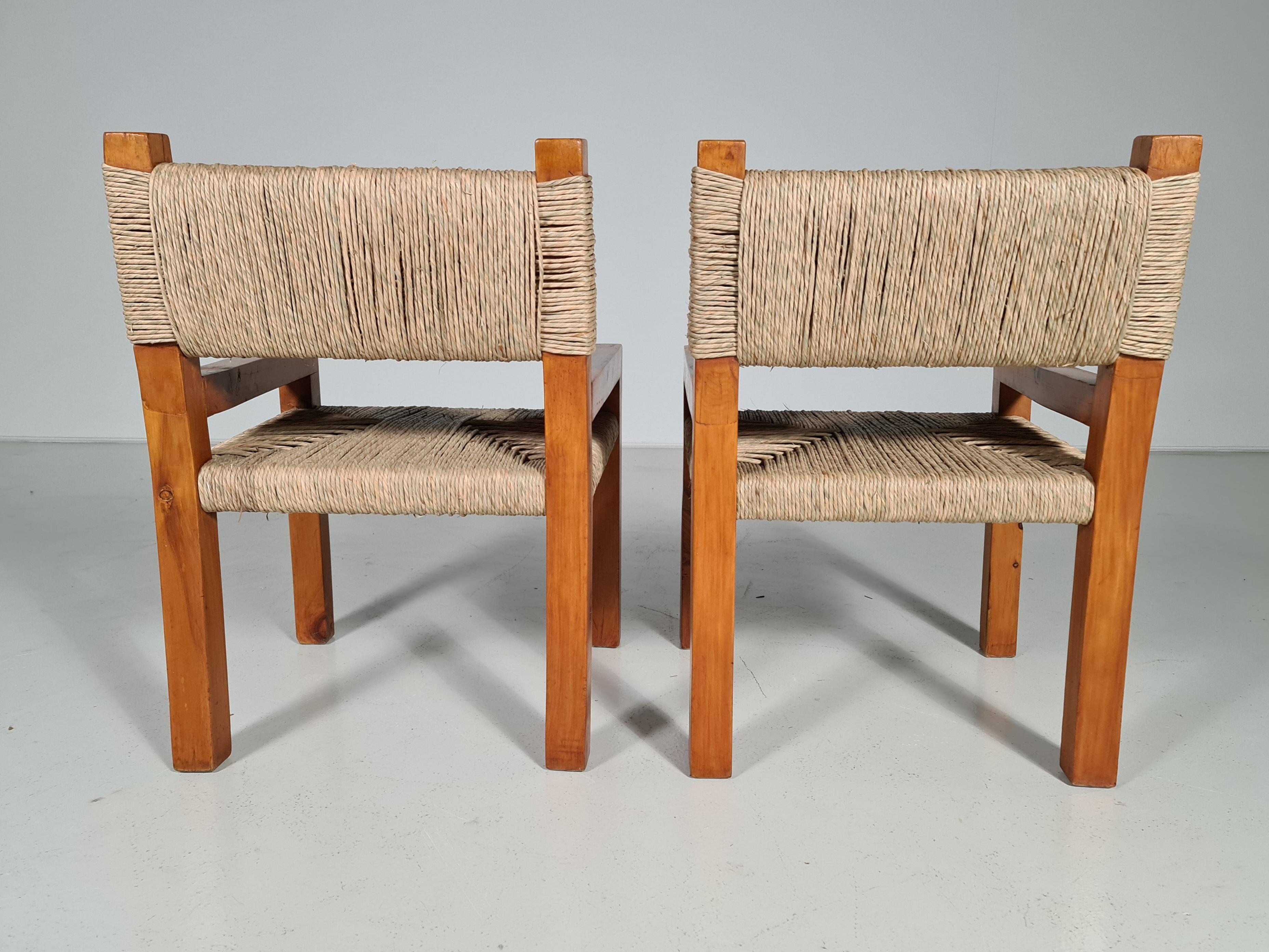 Set of 6 Pinewood and Papercord Dining Chairs, France, 1960s For Sale 9