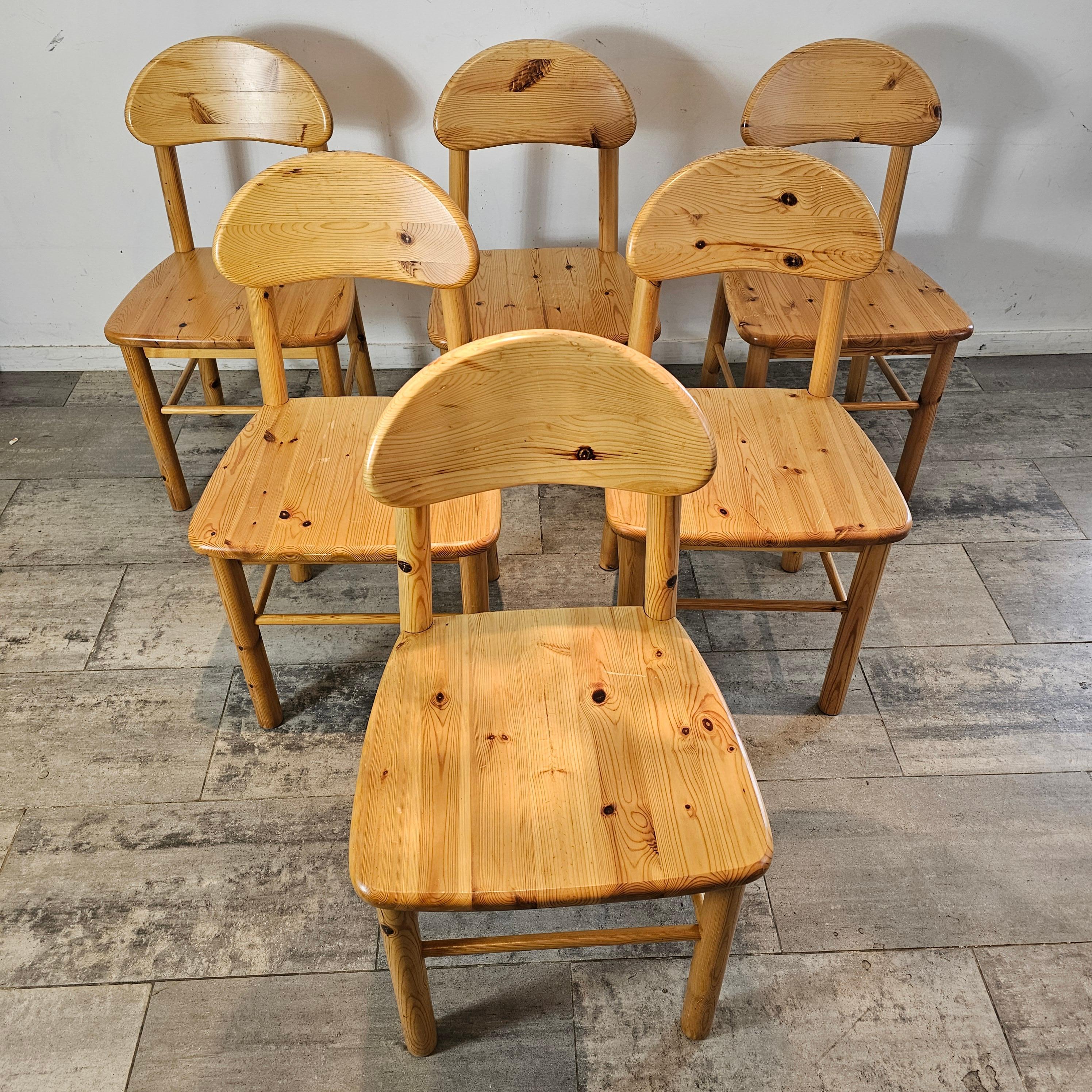 Mid-Century moderno Set di 6 sedie in legno di pino anni '80 in vendita