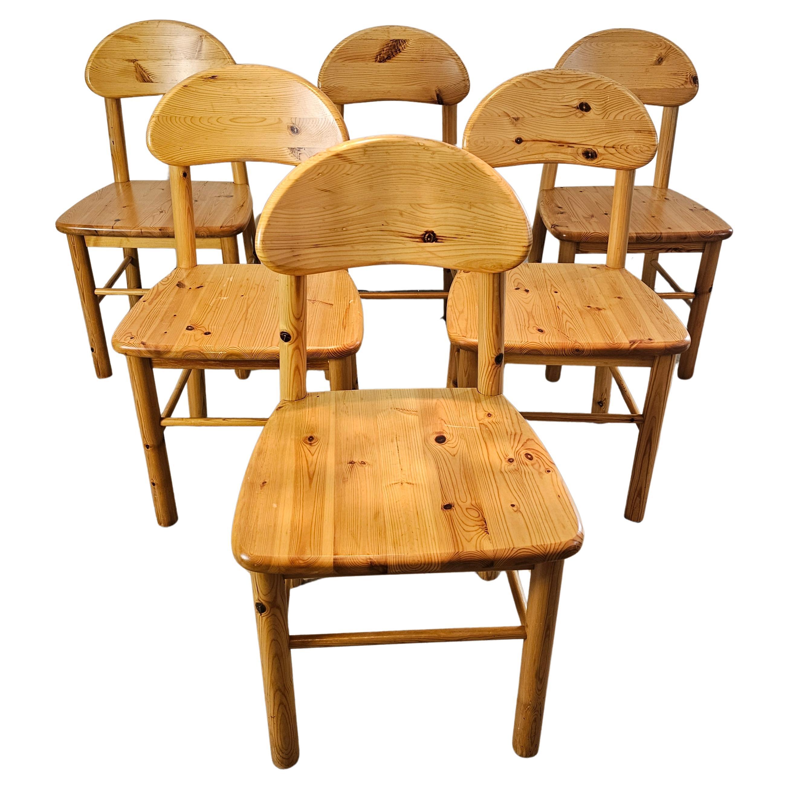 Juego de 6 sillas de madera de pino Años 80