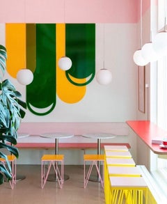 Set di 6 sgabelli in acciaio e legno color rosa - personalizzabili