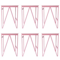 Set of 6 Pink Colour Play Steel and Wood Stools - customisable
