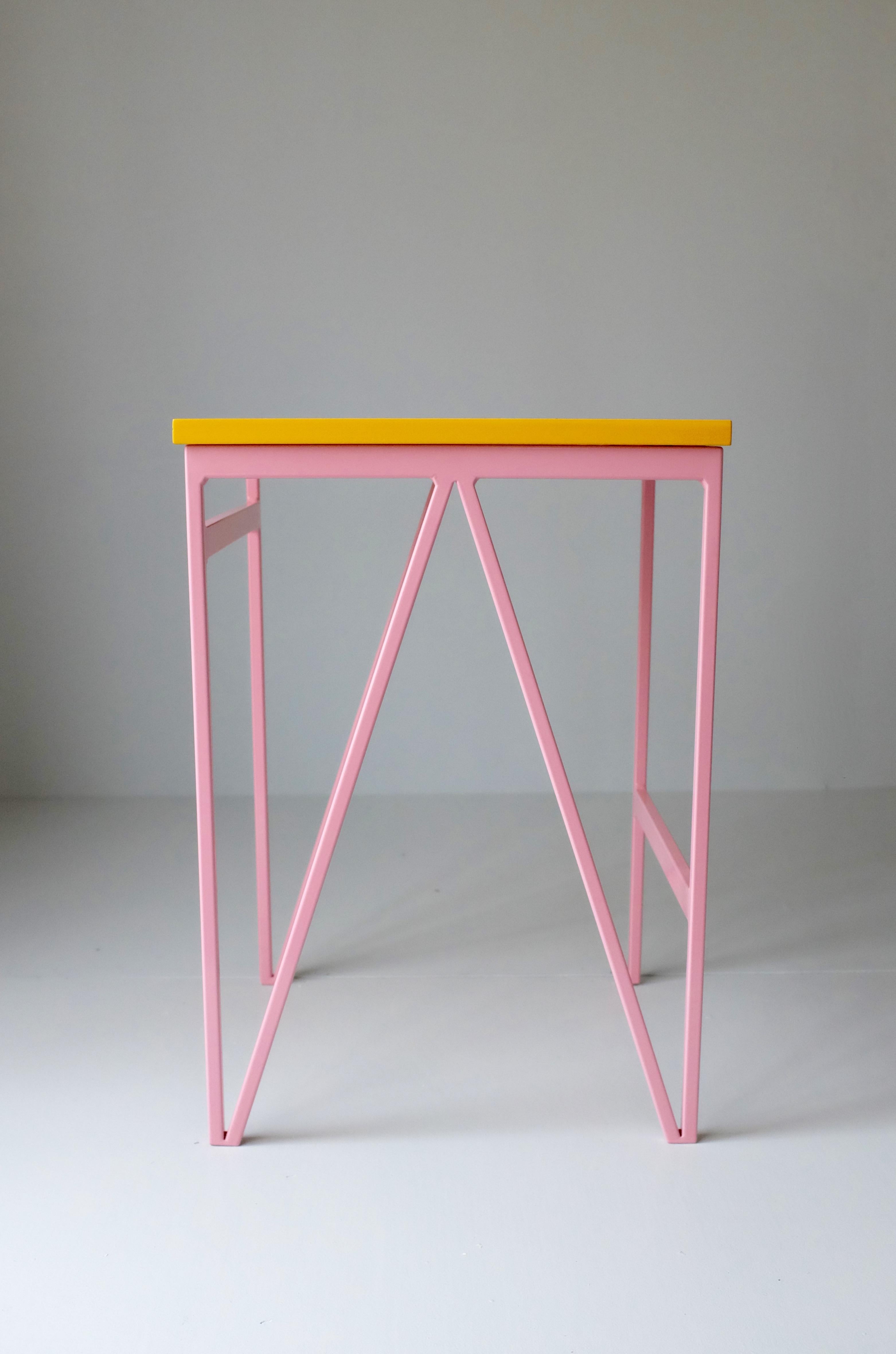 Set of 6 Pink Colour Play Steel and Wood Stools For Sale 3