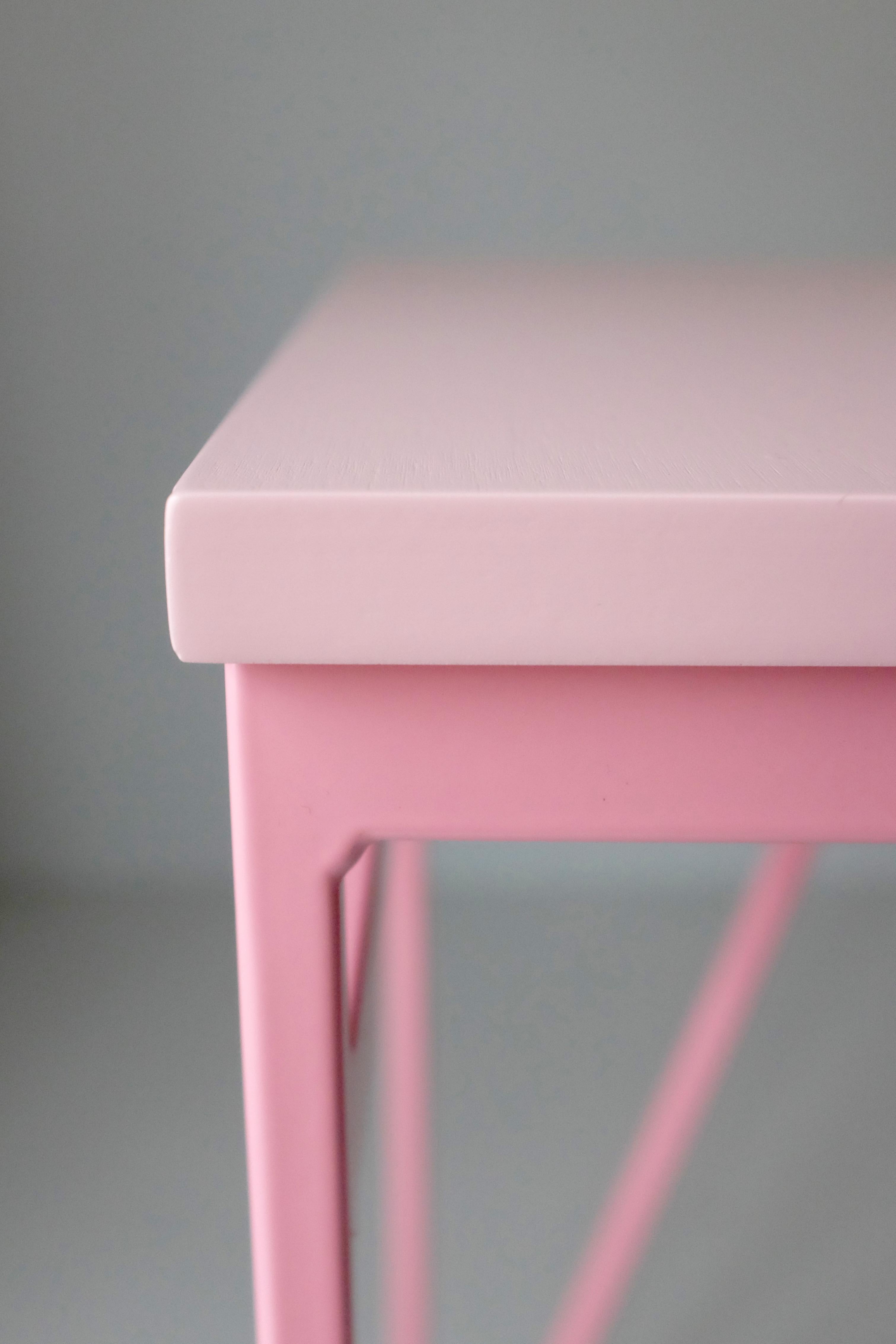 Set of 6 Pink Colour Play Steel and Wood Stools For Sale 4