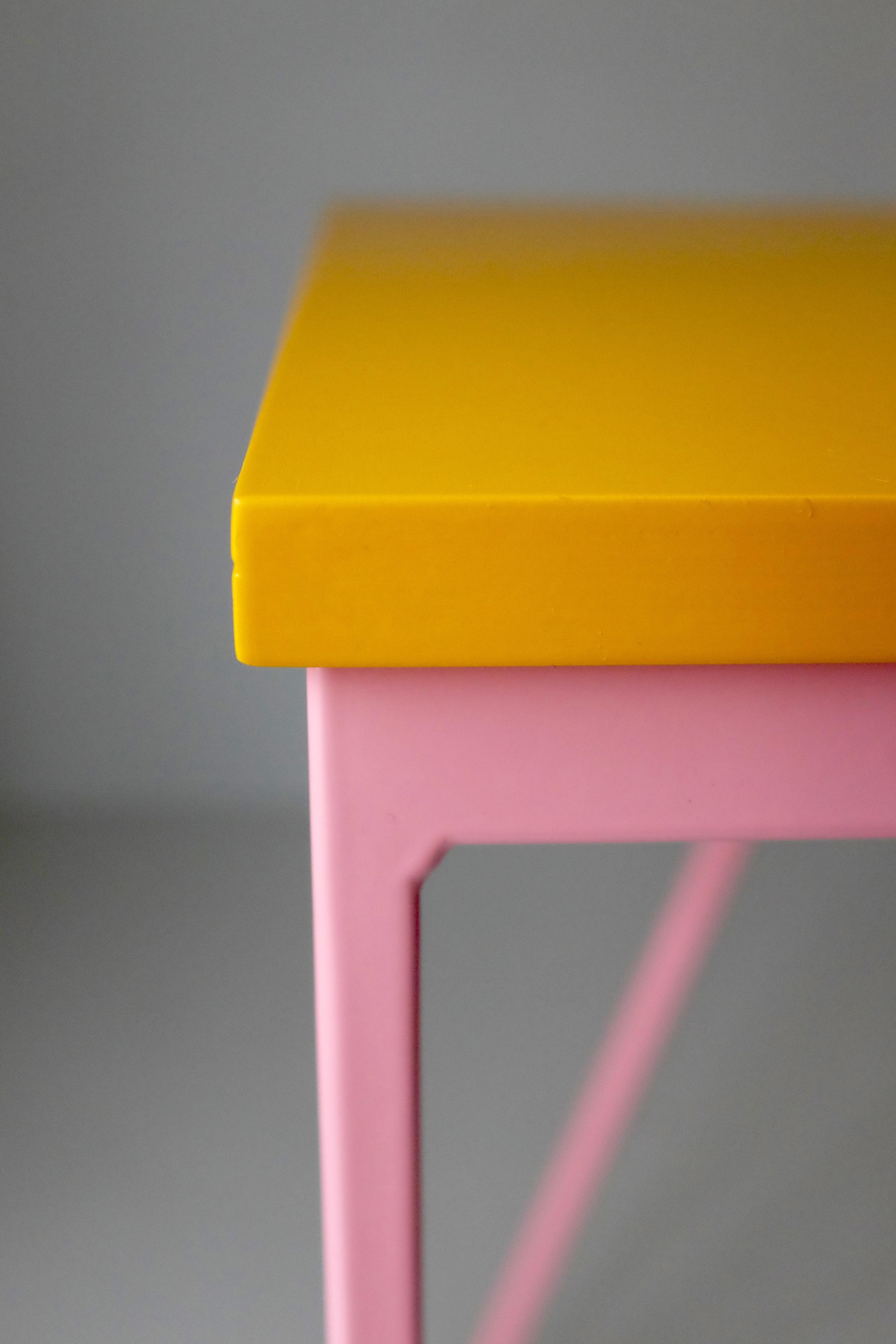British Set of 6 Pink Colour Play Steel and Wood Stools For Sale