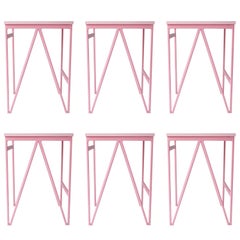 Set of 6 Pink Colour Play Steel and Wood Stools