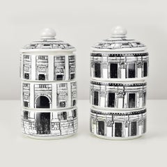 Set of 6 Pisa Tower Snack Bowls with Lids attributed to Piero Fornasetti