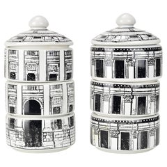 Set of 6 Pisa Tower Snack Bowls with Lids attributed to Piero Fornasetti