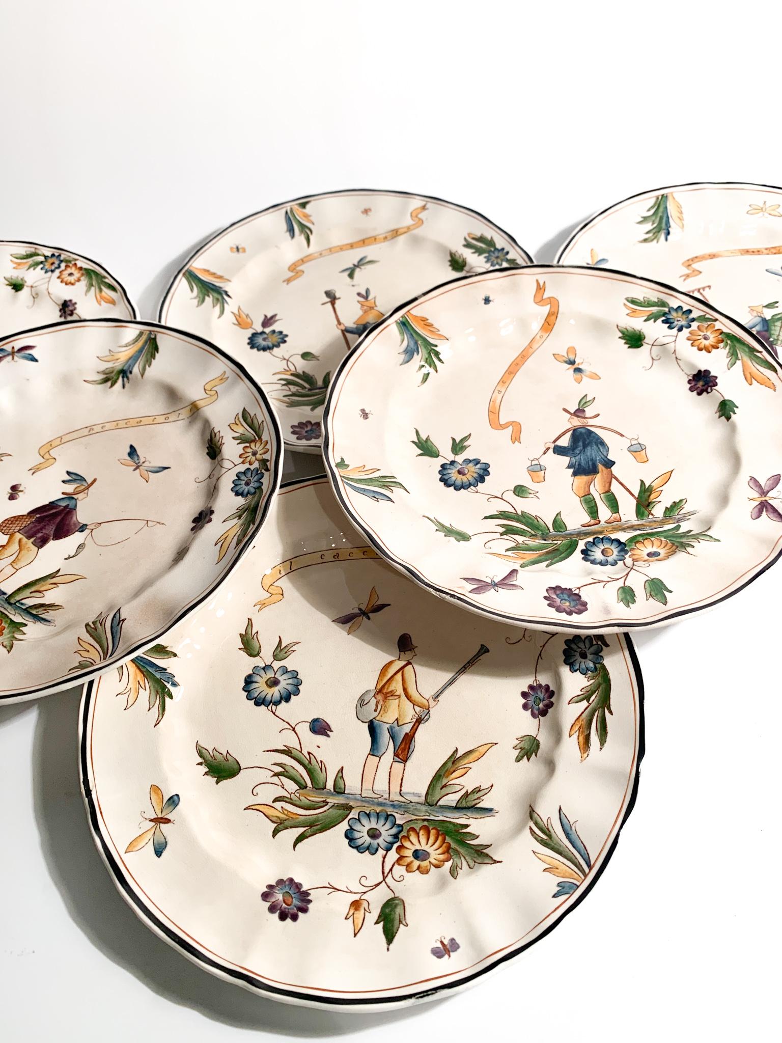 Set of 6 plates Gio Ponti Hermione collection for Richard Ginori, 1930s 4