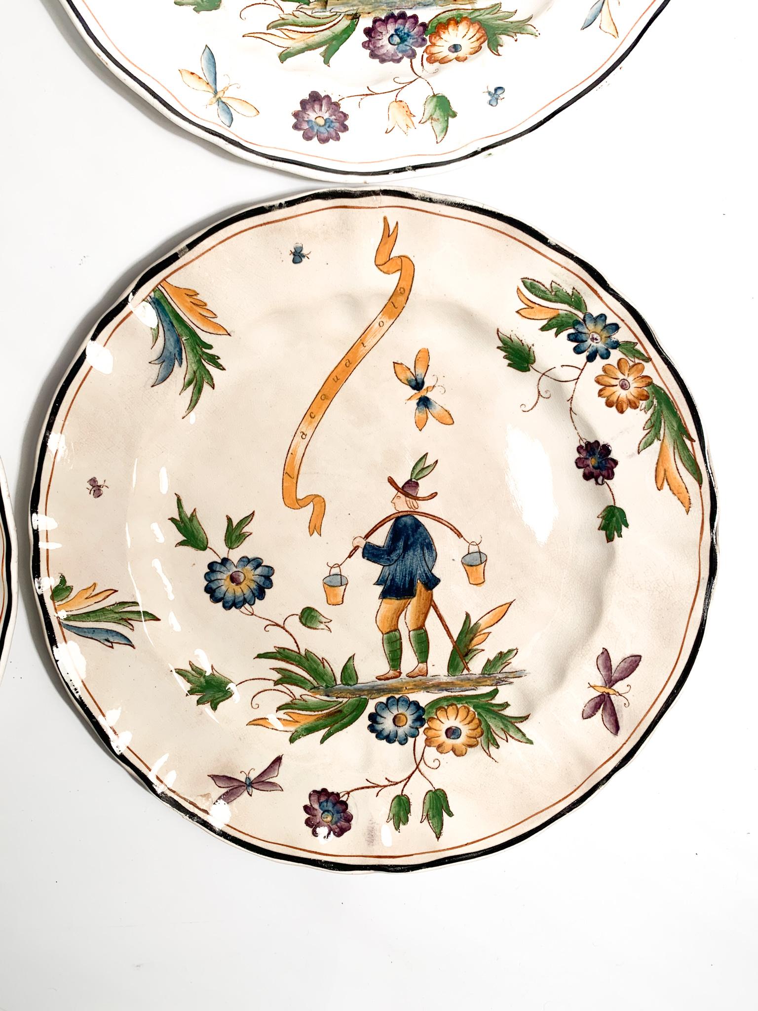 Set of 6 plates Gio Ponti Hermione collection for Richard Ginori, 1930s In Fair Condition In Milano, MI