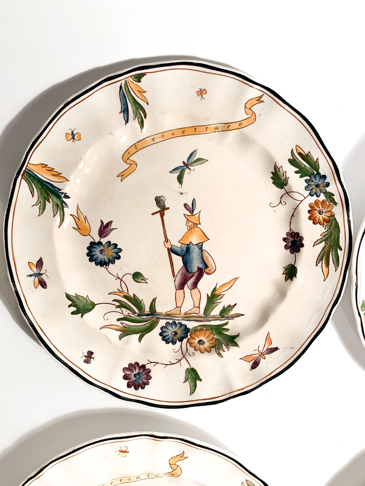 Ceramic Set of 6 plates Gio Ponti Hermione collection for Richard Ginori, 1930s