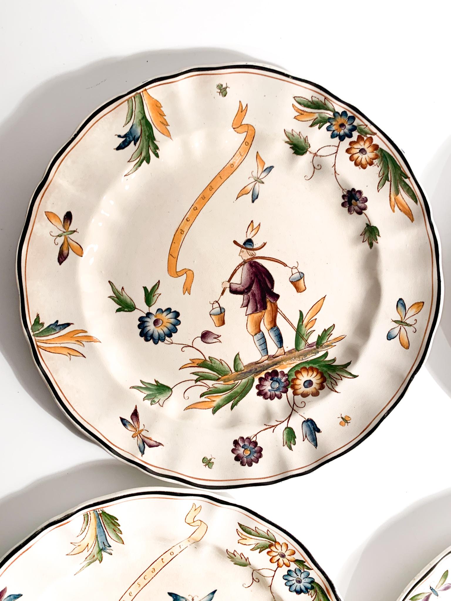 Set of 6 plates Gio Ponti Hermione collection for Richard Ginori, 1930s 1