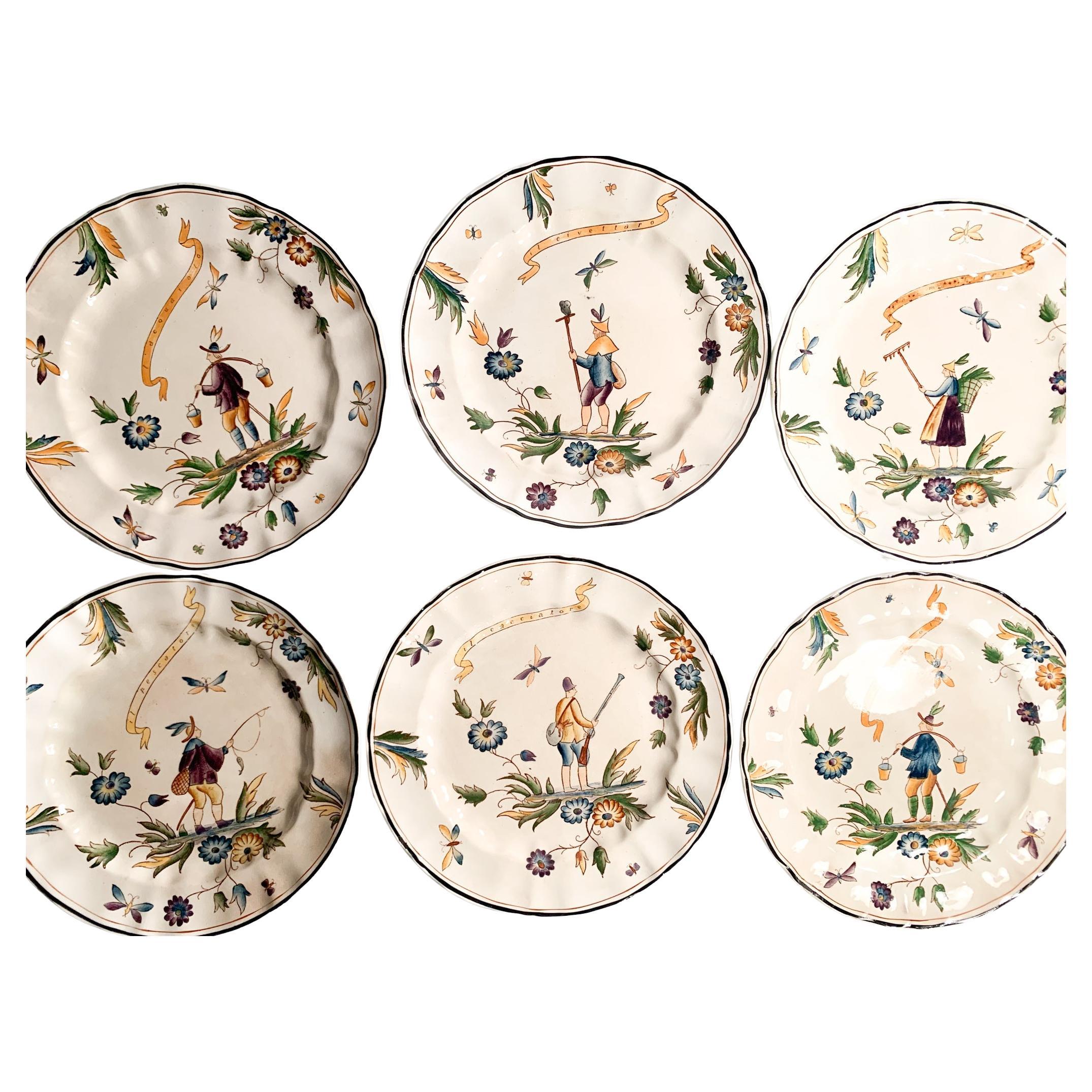 Set of 6 plates Gio Ponti Hermione collection for Richard Ginori, 1930s