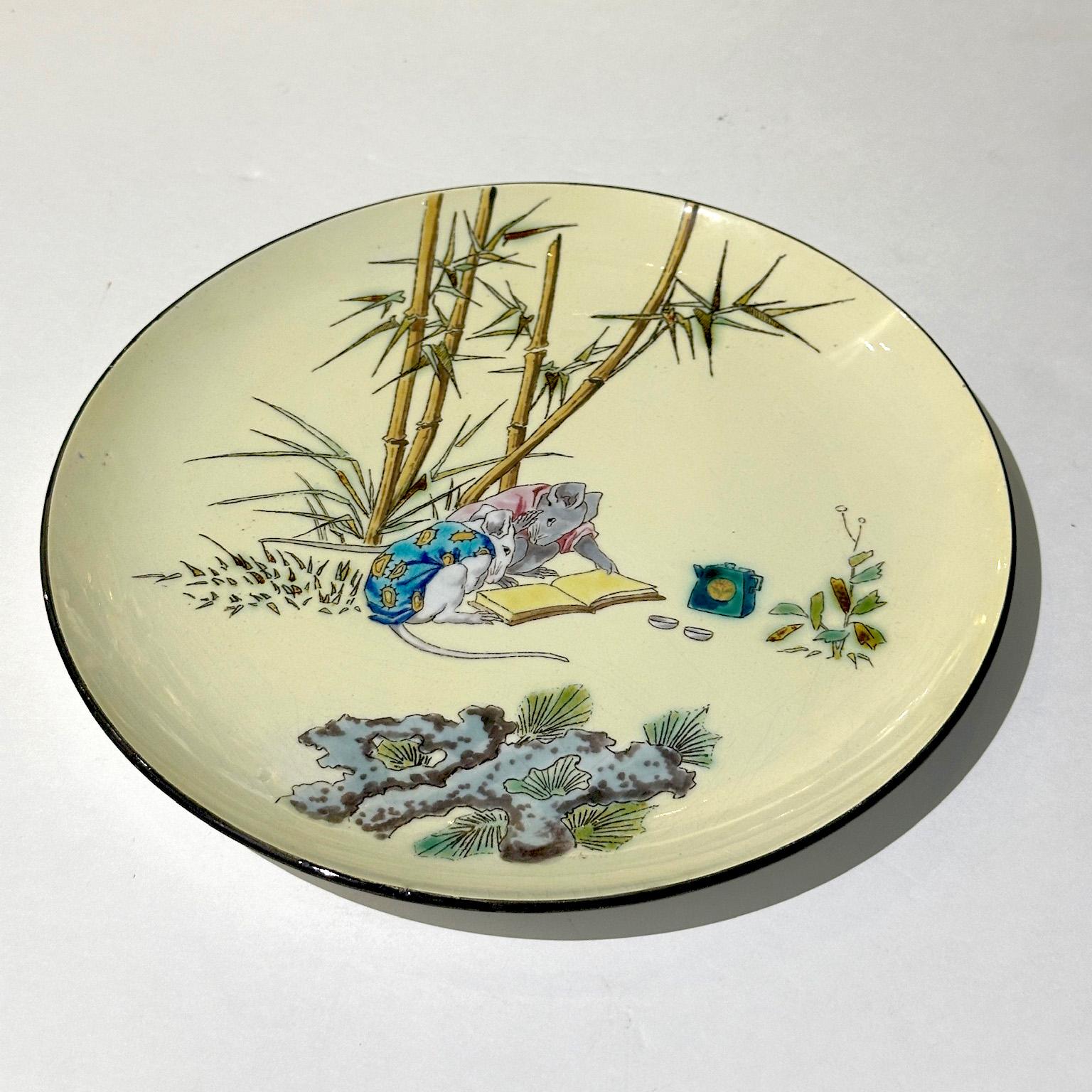 Lote de 6 platos, Escenas con ratones, Vieillard Bordeaux, Hokusai en venta 4