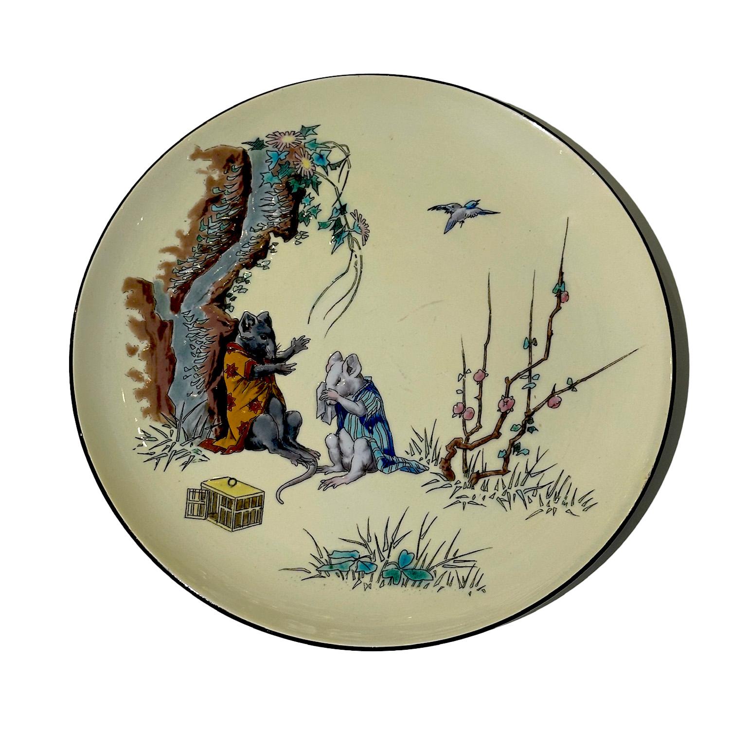 Lote de 6 platos, Escenas con ratones, Vieillard Bordeaux, Hokusai Francés en venta