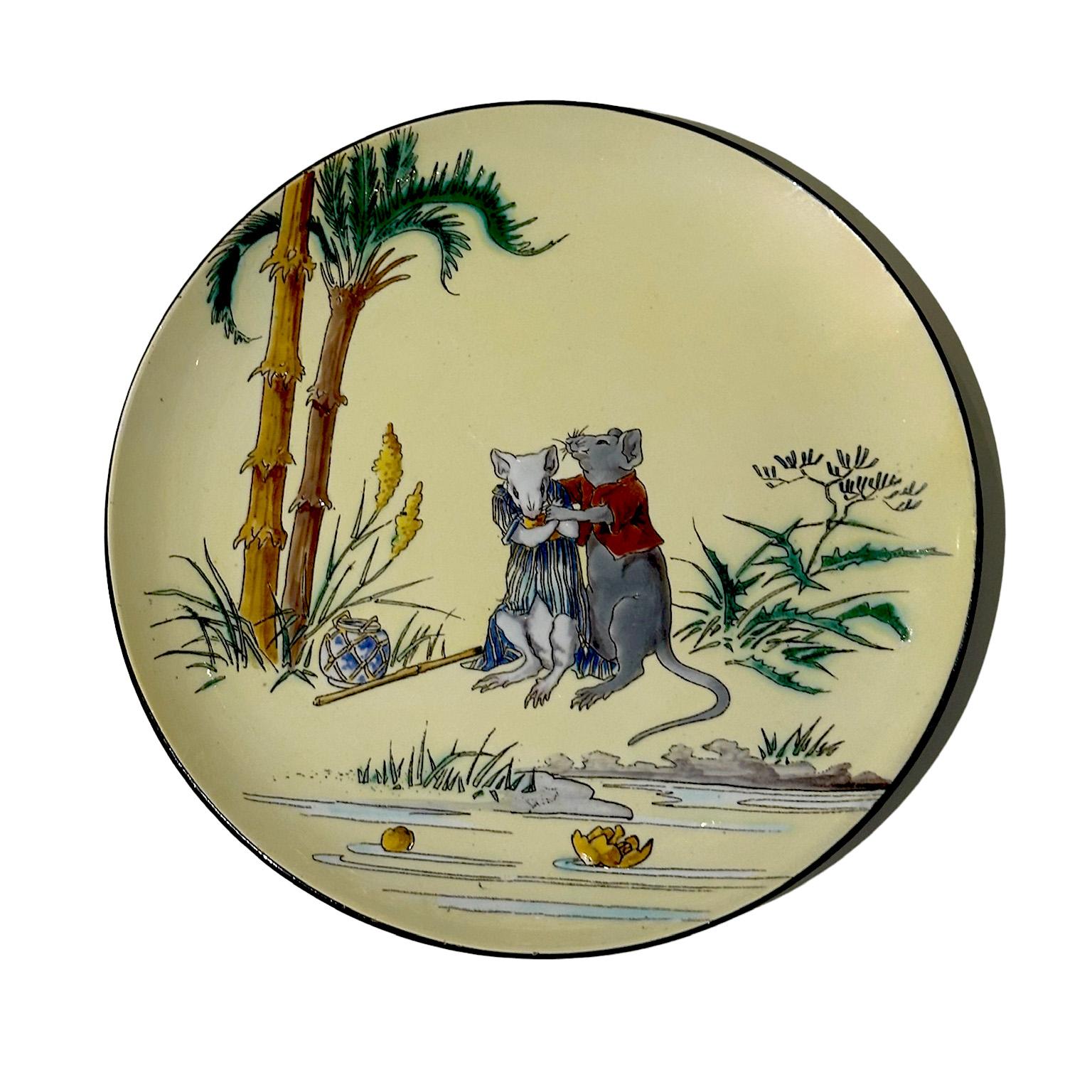 Lote de 6 platos, Escenas con ratones, Vieillard Bordeaux, Hokusai en Bueno estado para la venta en Paris, FR