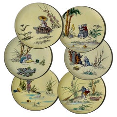 Set di 6 piatti, Scene con topi, Vieillard Bordeaux, Hokusai