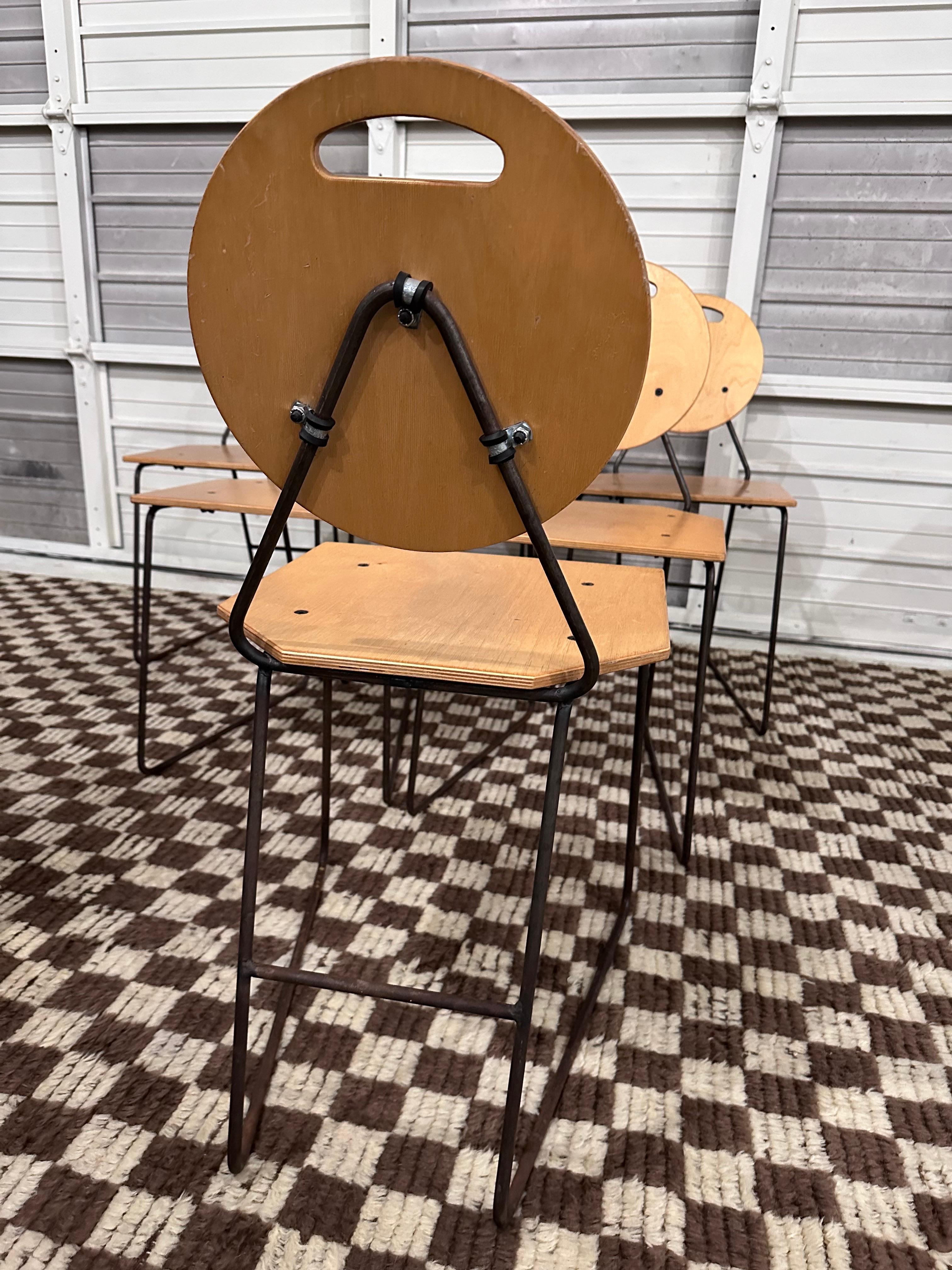 American Set of 6 Plywood and Iron Chairs in the Manner of Bruce Gueswel For Sale