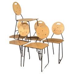 Set of 6 Plywood and Iron Chairs in the Manner of Bruce Gueswel