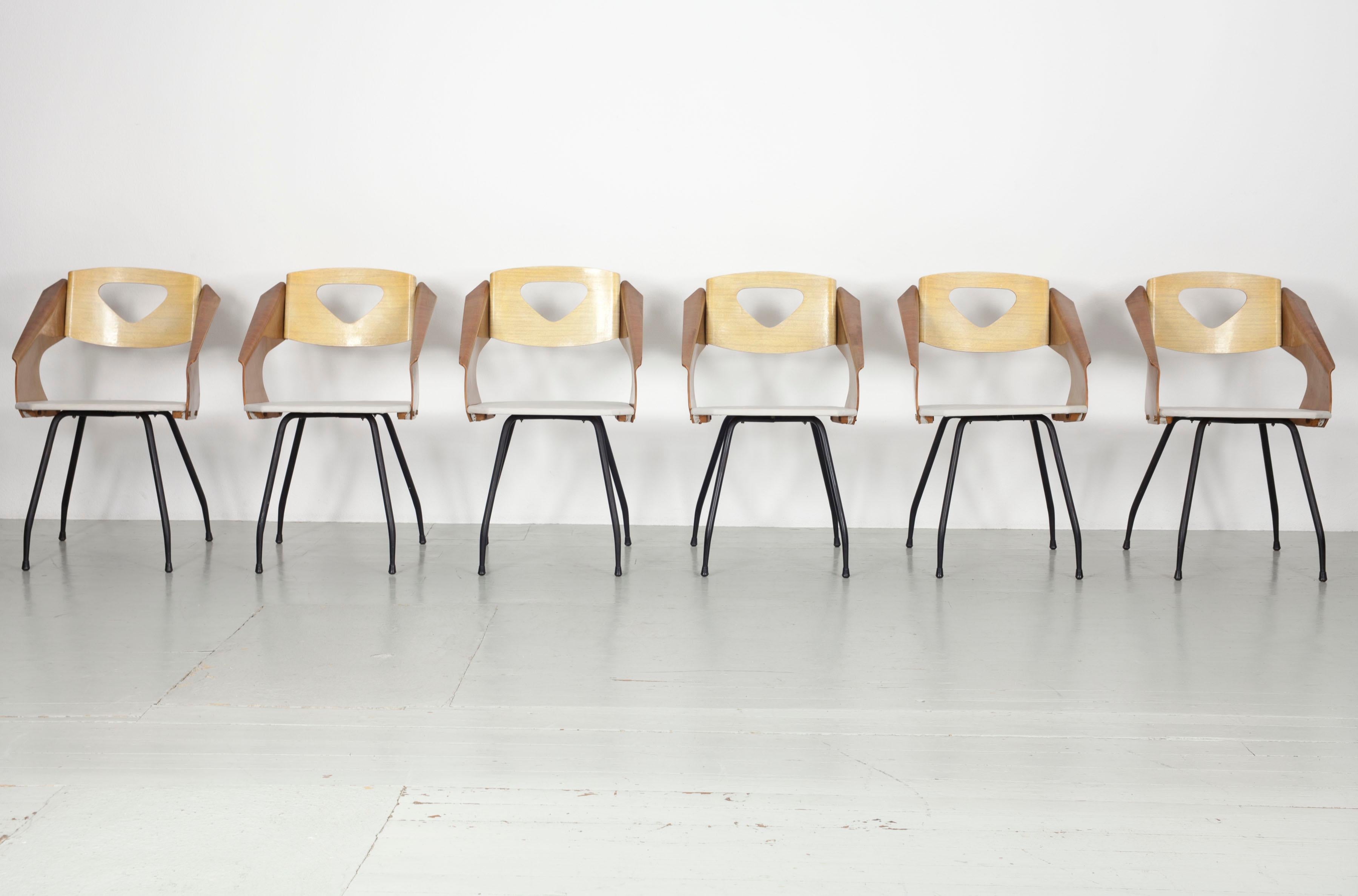 Set of 6 plywood chairs, 1950s, Carlo Ratti, Italy, Industria Legni Curvati For Sale 5