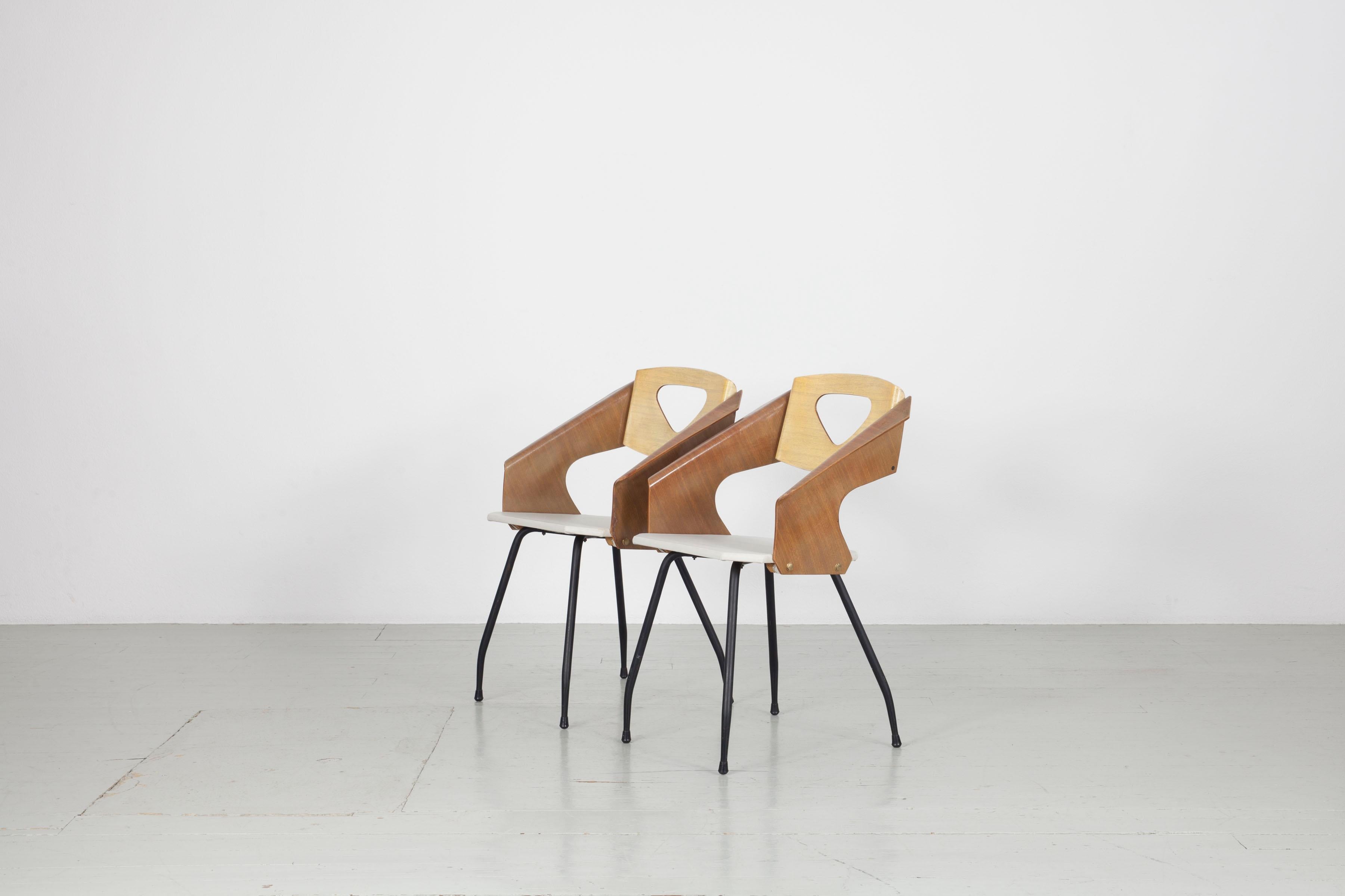 Mid-20th Century Set of 6 plywood chairs, 1950s, Carlo Ratti, Italy, Industria Legni Curvati For Sale