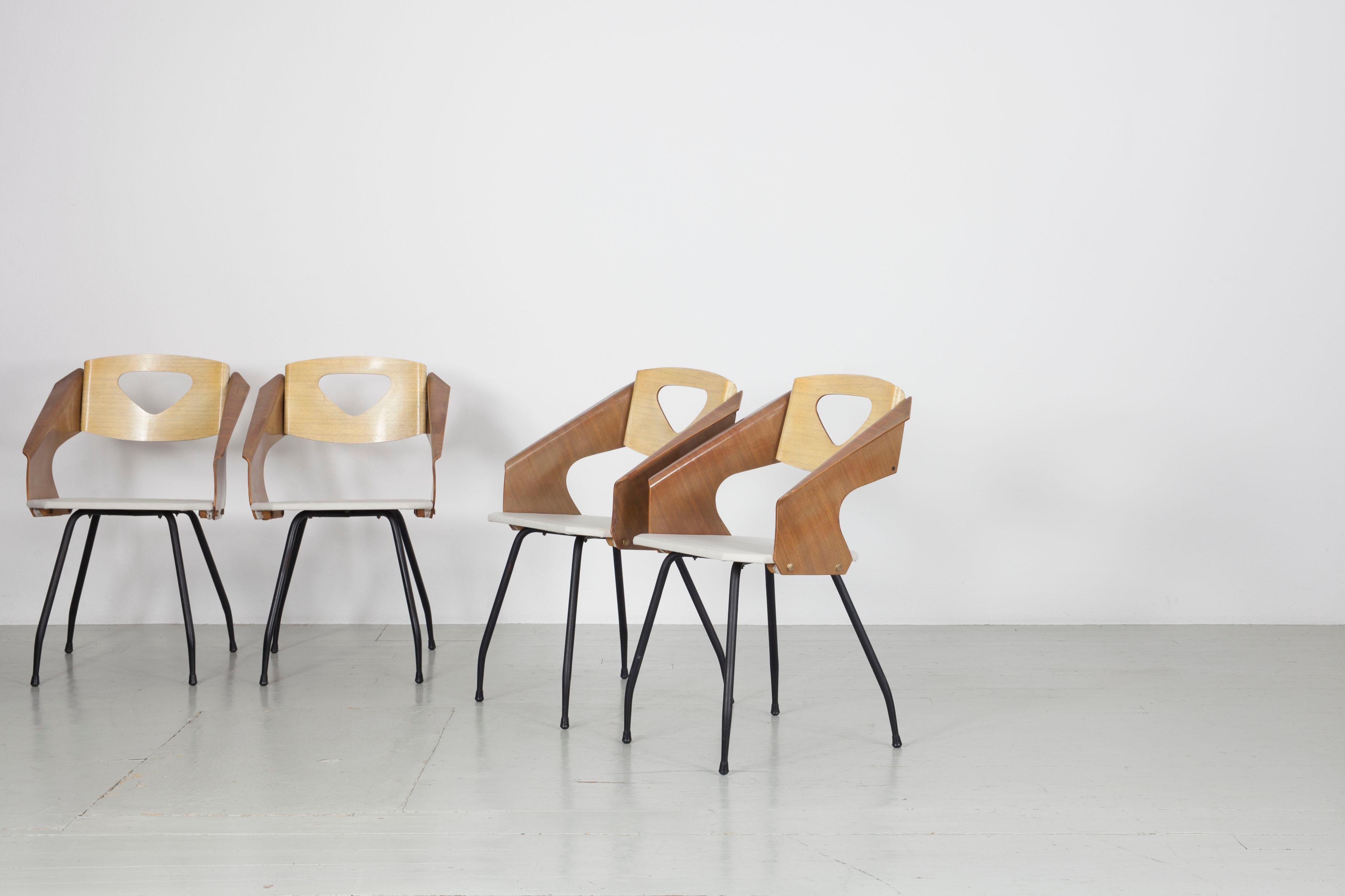Set of 6 plywood chairs, 1950s, Carlo Ratti, Italy, Industria Legni Curvati For Sale 1