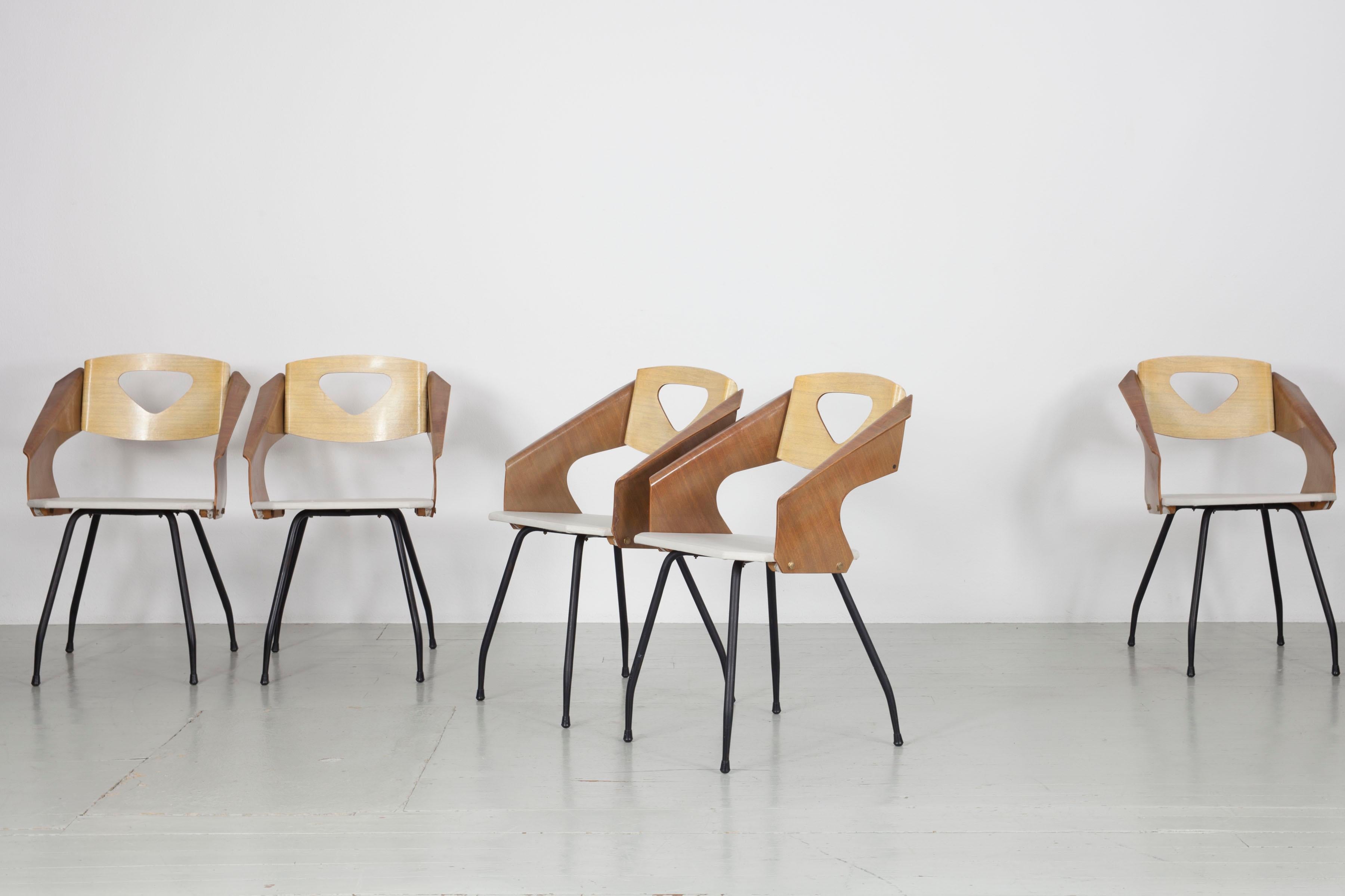 Set of 6 plywood chairs, 1950s, Carlo Ratti, Italy, Industria Legni Curvati For Sale 2
