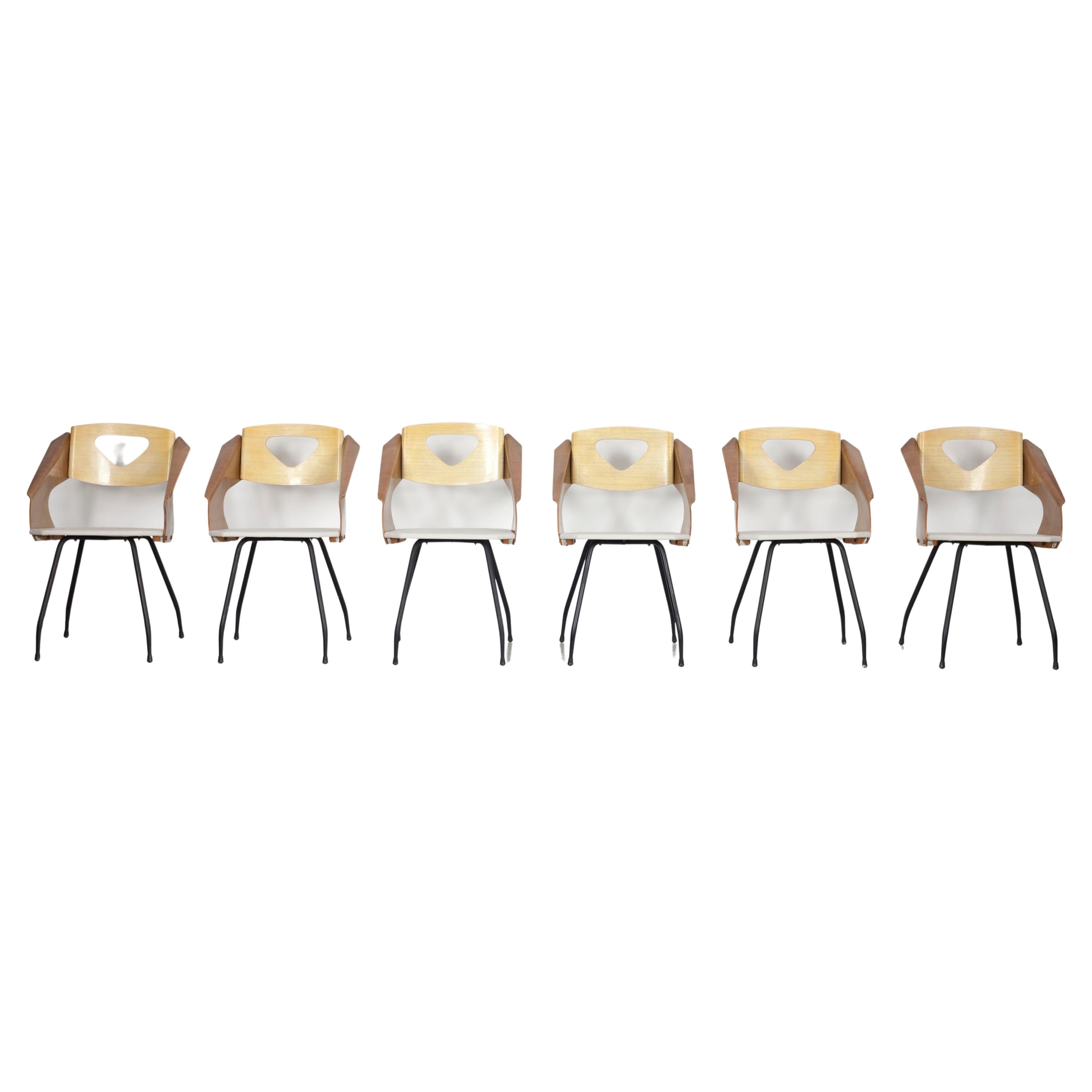Set of 6 plywood chairs, 1950s, Carlo Ratti, Italy, Industria Legni Curvati For Sale