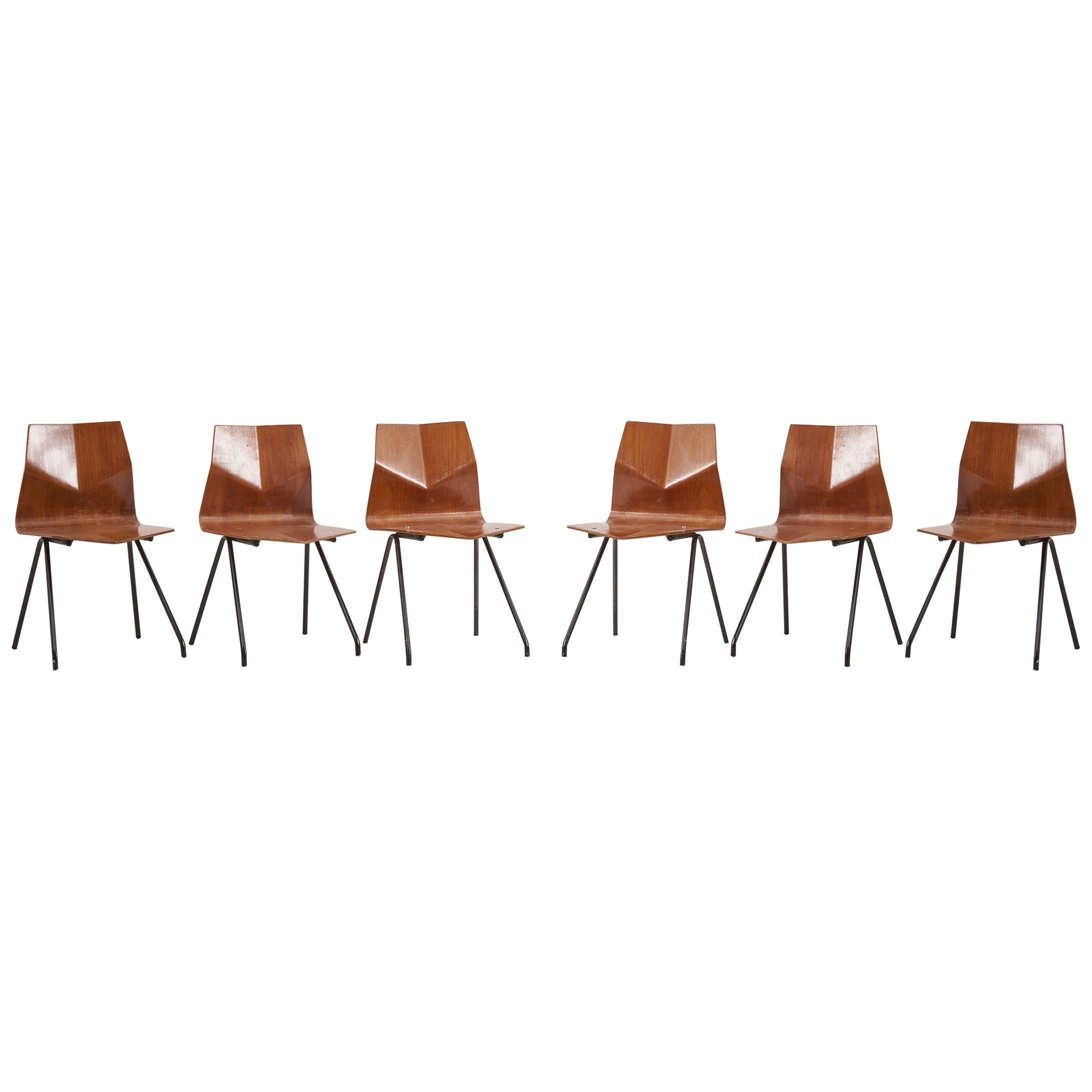 Set of 6 Plywood Dining Chairs by René Jean Caillette for Steiner, France, 1958