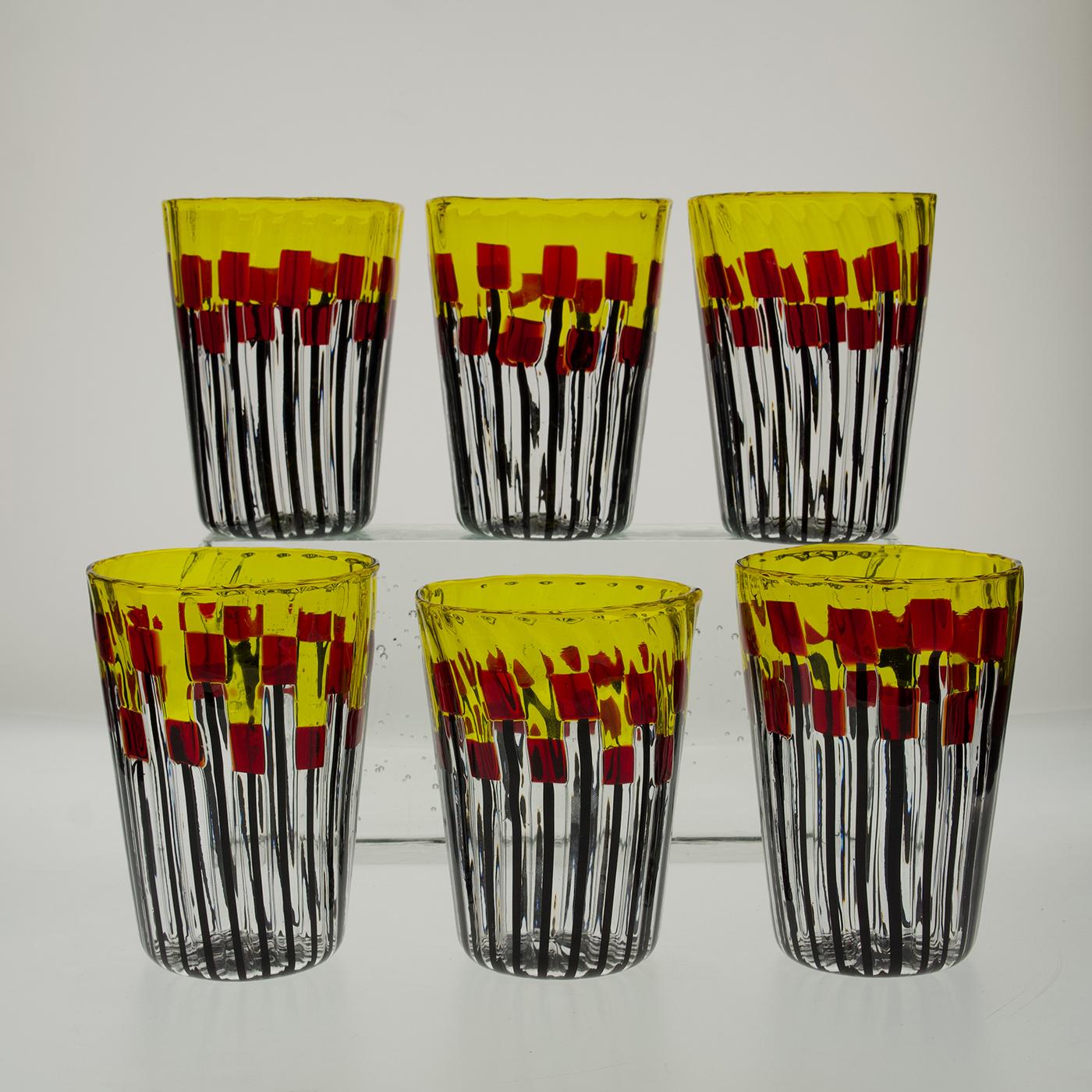 6er-Set Mohnblumenfeld-Sonnenaufgang-Glasbecher von SIlvio Piattelli im Angebot 5