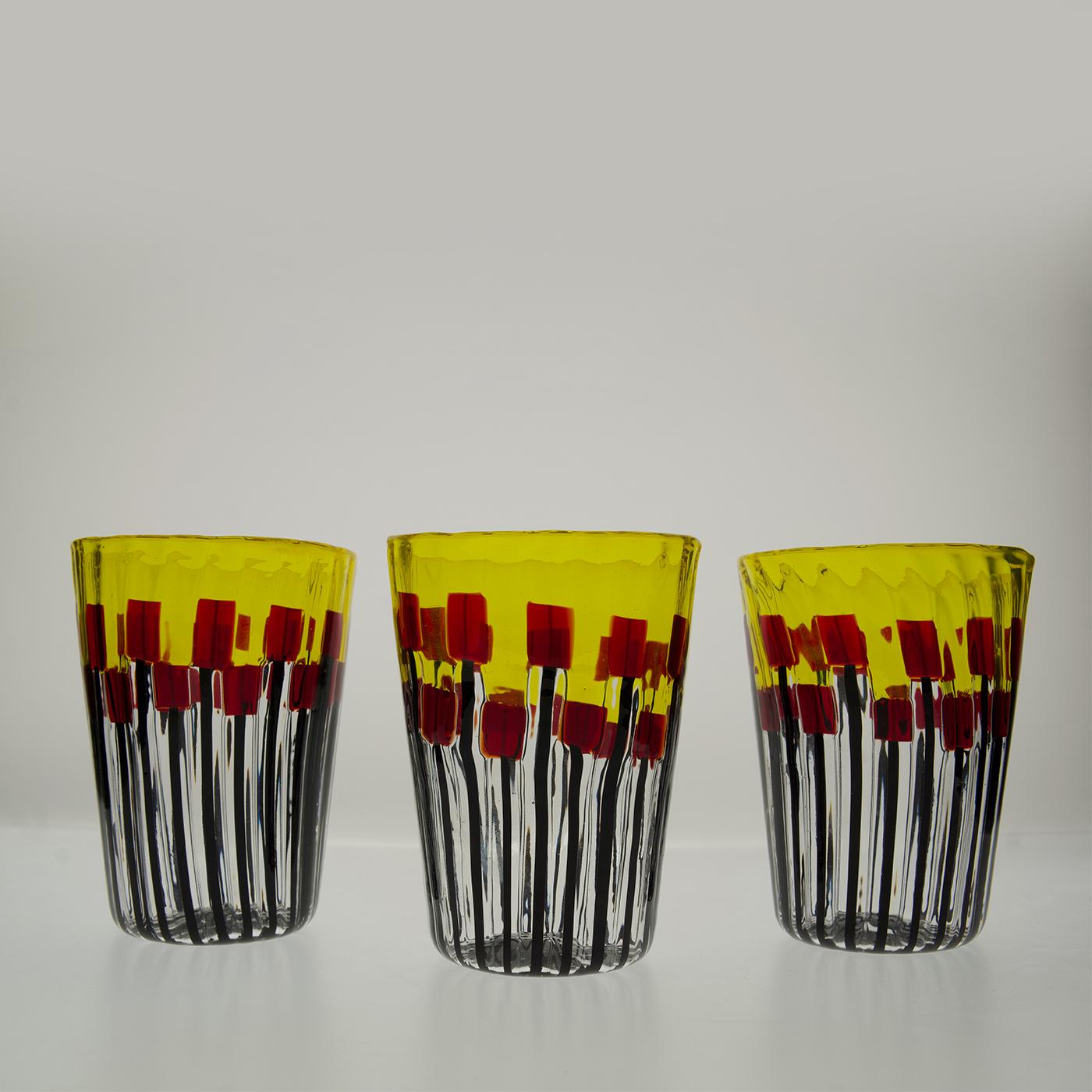 6er-Set Mohnblumenfeld-Sonnenaufgang-Glasbecher von SIlvio Piattelli (21. Jahrhundert und zeitgenössisch) im Angebot